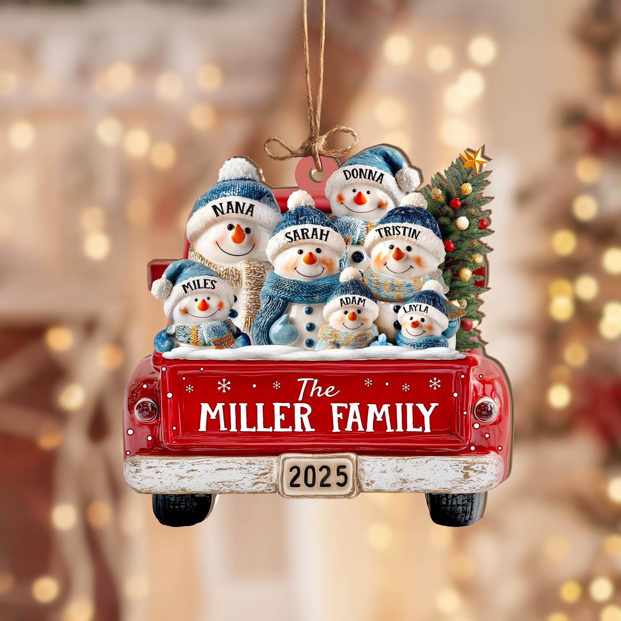 Personalized Snowman Family Ornament, Custom Family Of 3 4 5 6 Christmas Ornament, Red Truck Christmas Ornament, Christmas Tree Decor