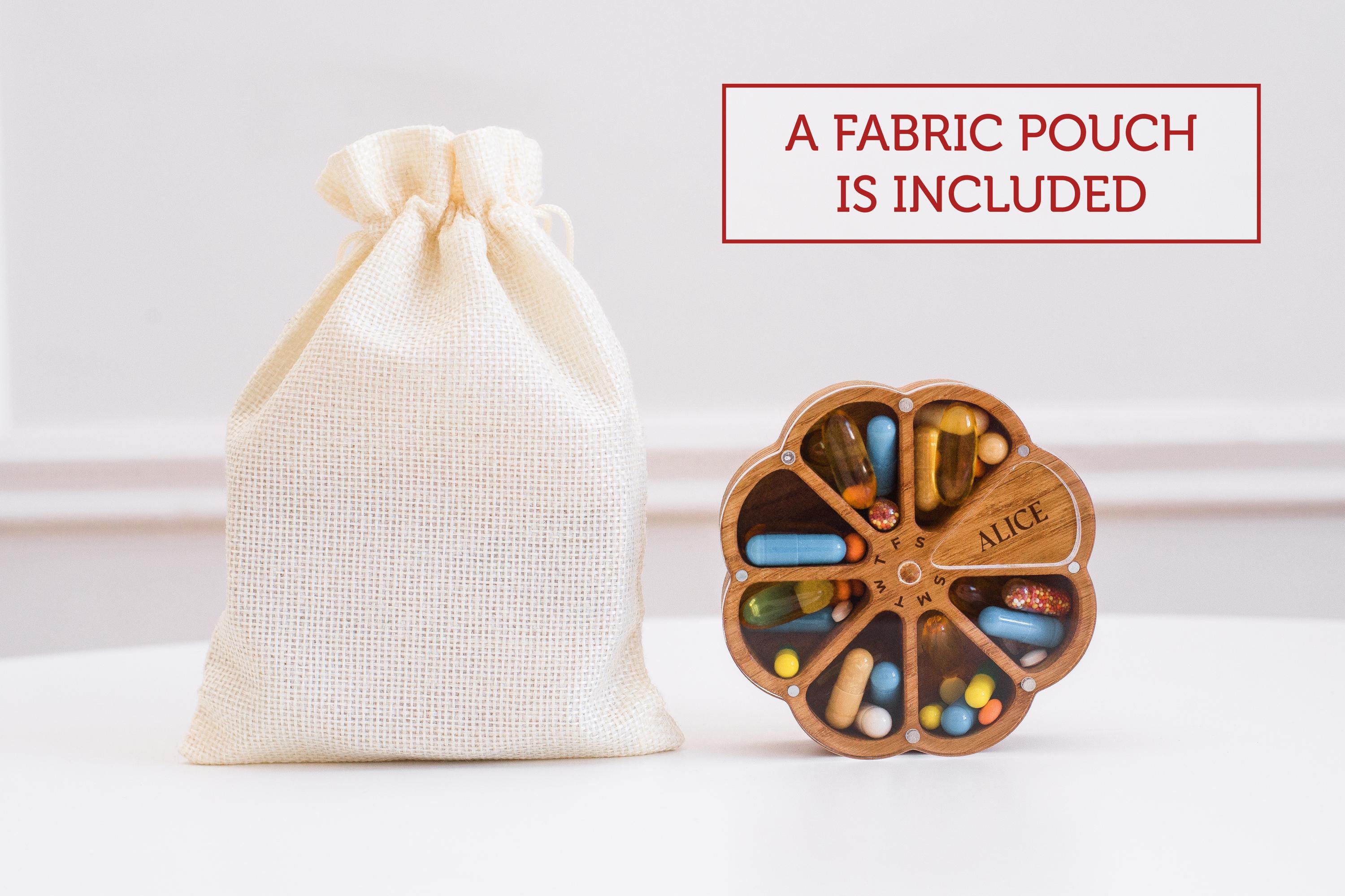 Daily Pill Organizer, Pill Container, Weekly Pill Box, Wooden Pill Case 7 Day, Vitamin Organizer