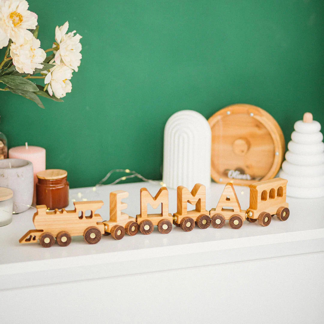 Personalized Train Name With Magnets First Birthday Gift Baby Toys Wooden Train With Railway Fidget Toys For Kids Nursery Decor