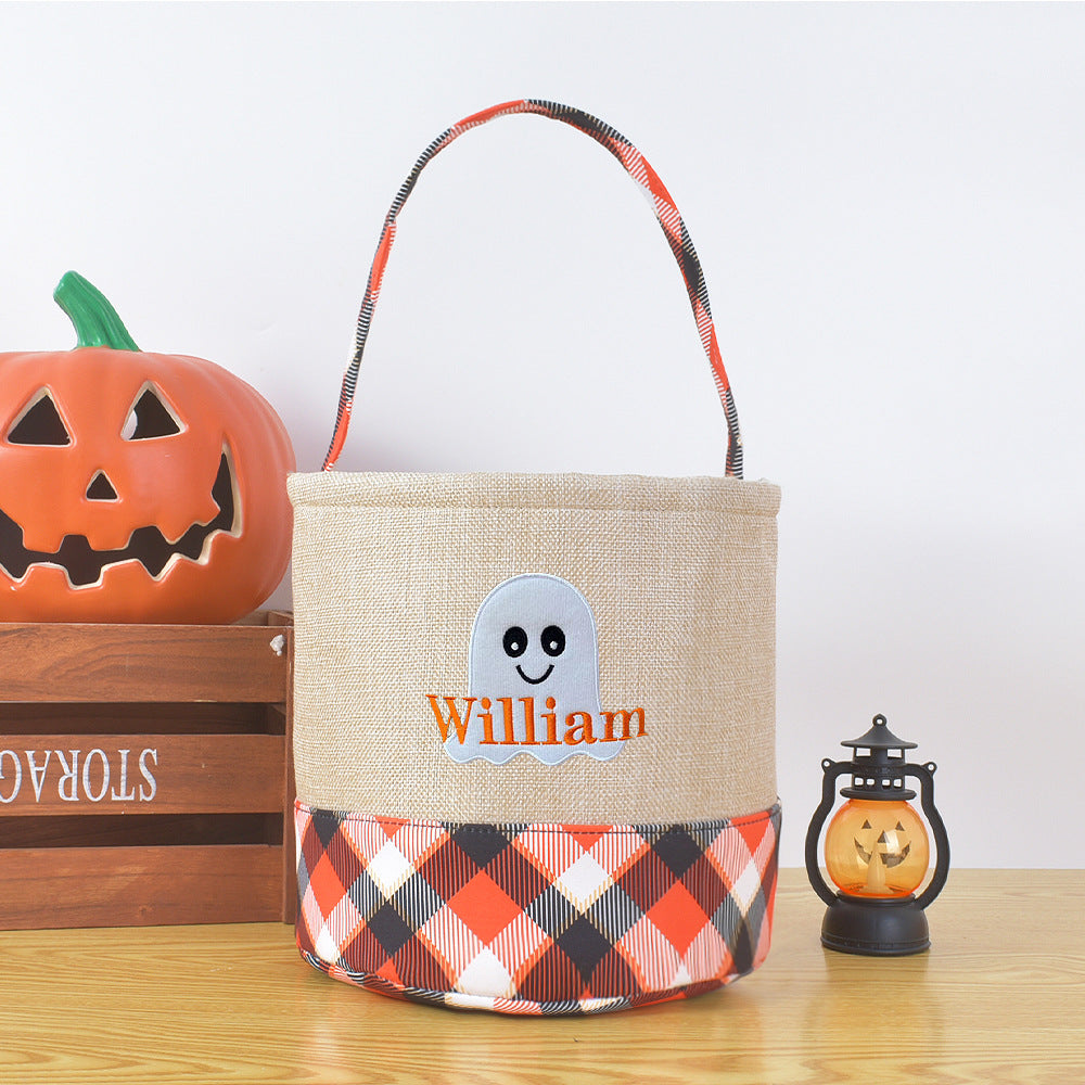 Trick-or-treat bucket, Embroidery Name Personalized, Kid's Candy Bag Halloween Basket