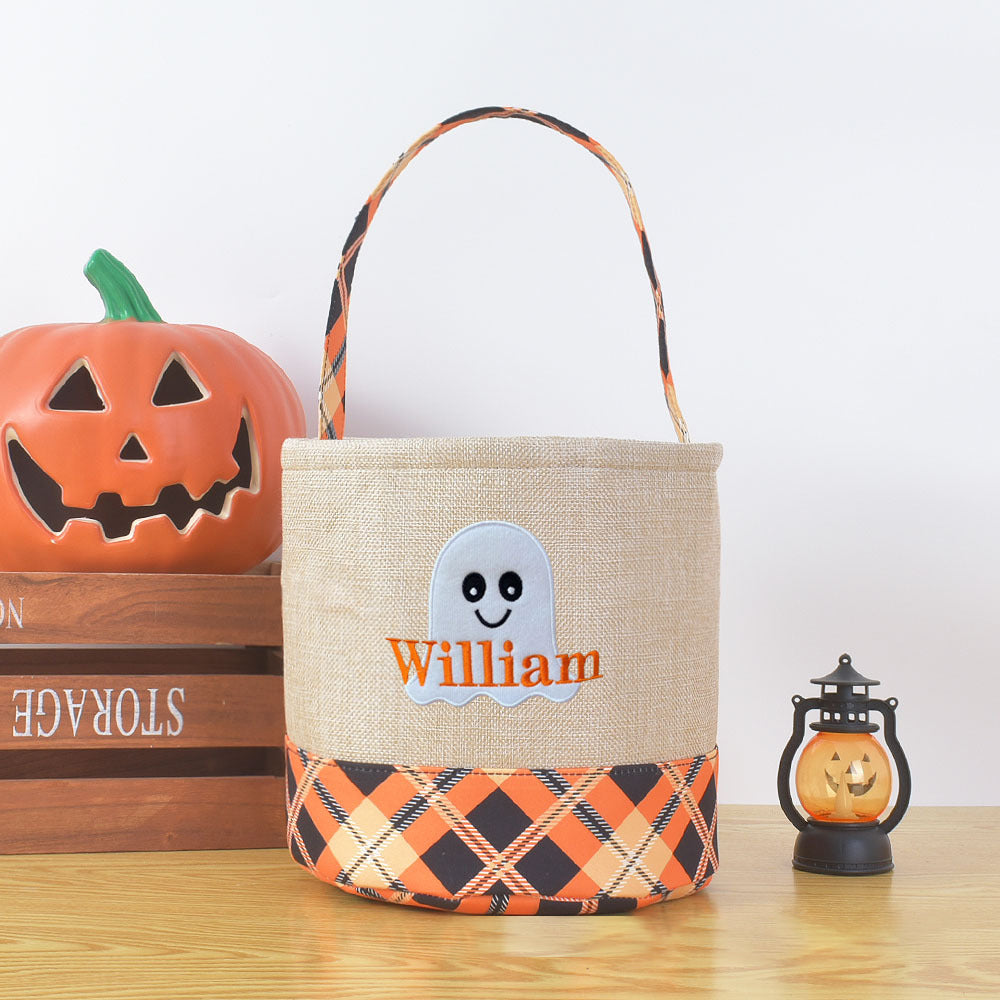 Trick-or-treat bucket, Embroidery Name Personalized, Kid's Candy Bag Halloween Basket