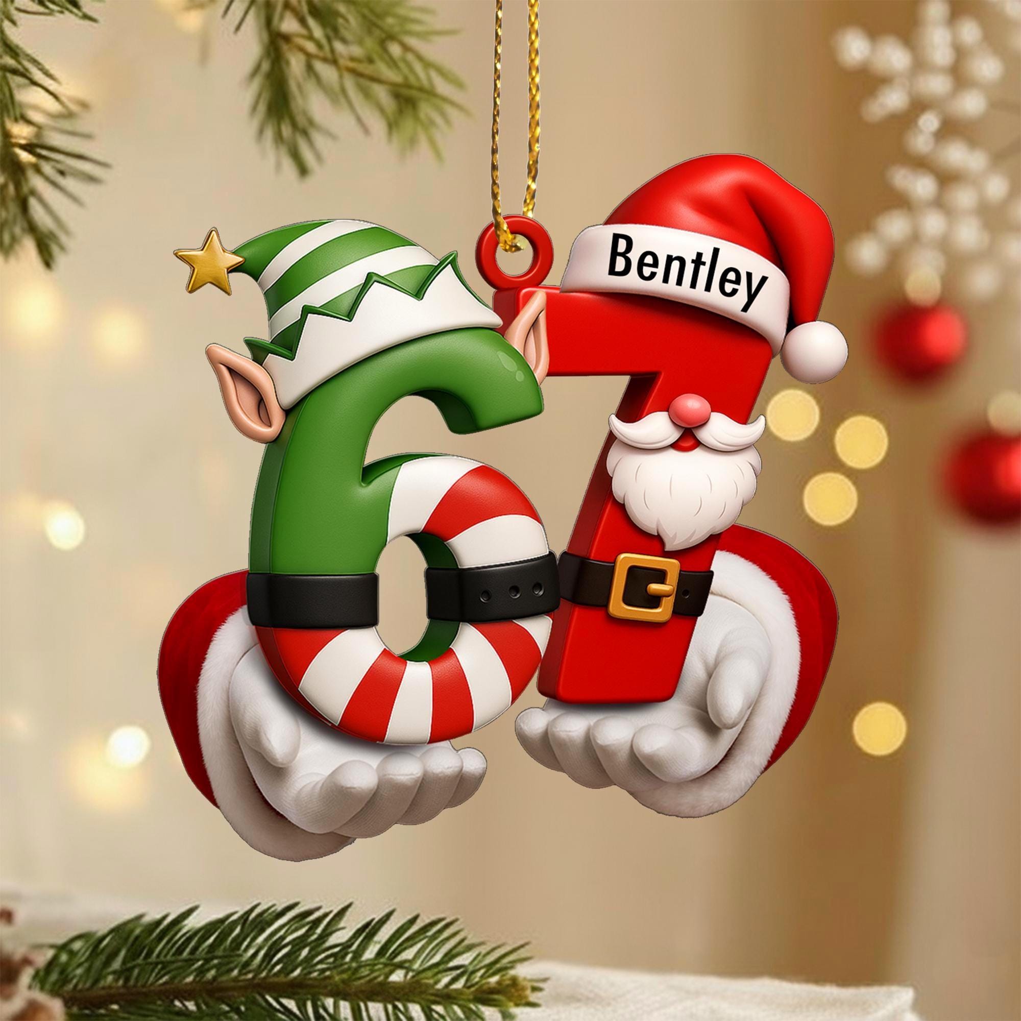 Personalized 67 Ornament, Funny Six Seven 2D Flat Ornament, Christmas Santa 67 Ornament, Six Seven Ornament, Gen Alpha Teenager Ornament