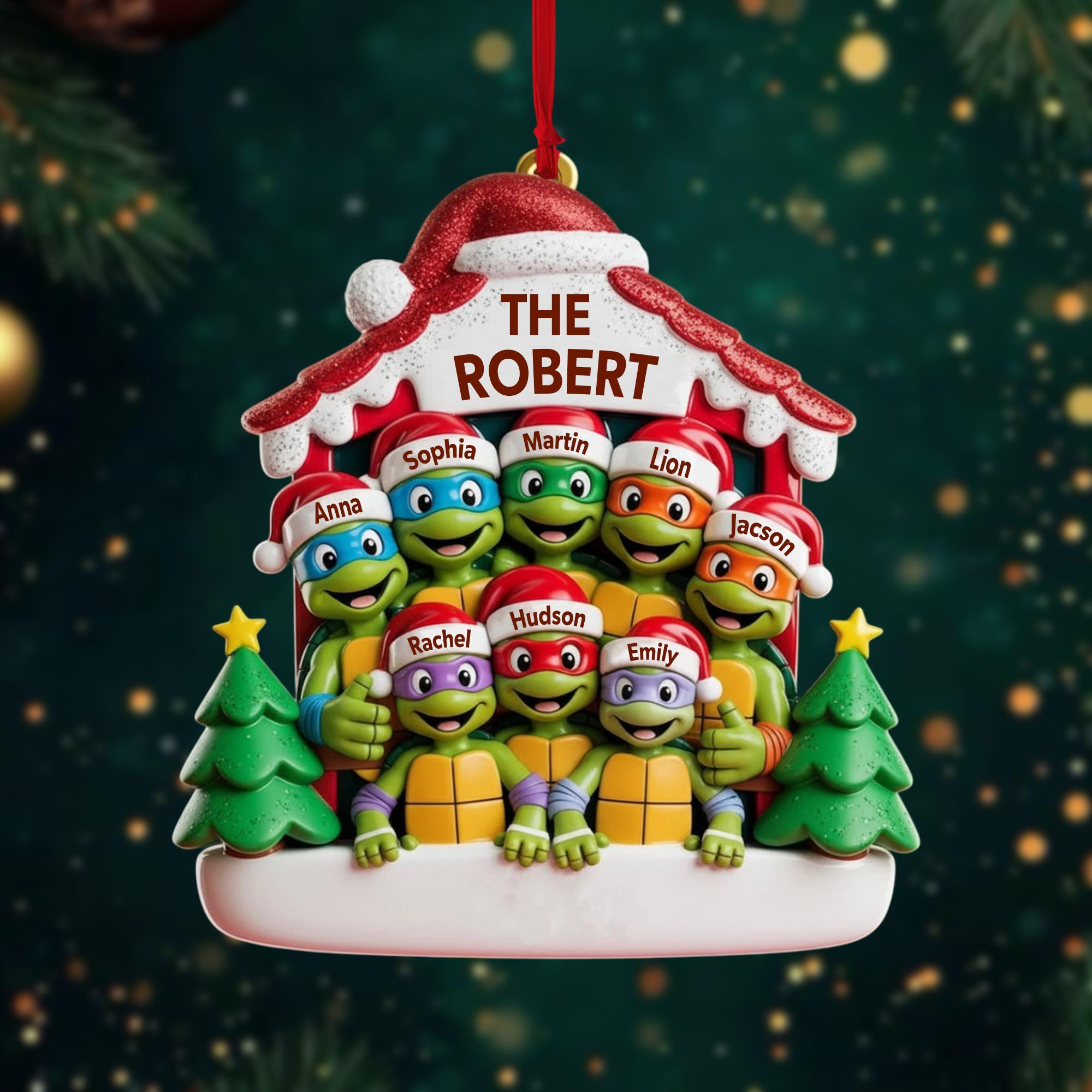 Personalized Ninjja Turtlesss Family Christmas Ornament, Custom Family Name Decor, Large Family Ornament for Grandparents
