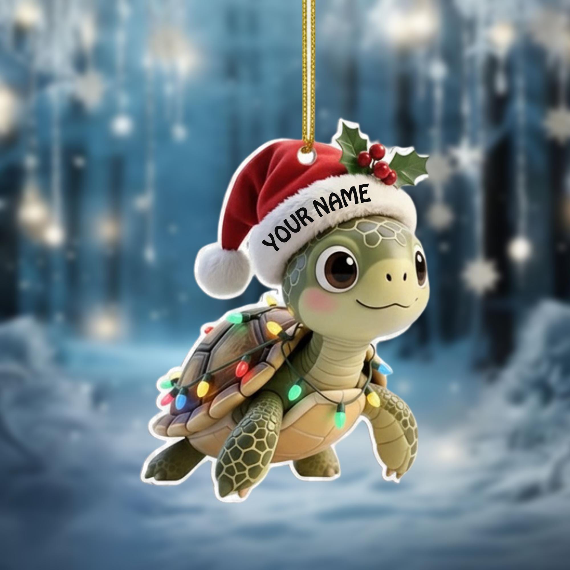 Personalized Turtle Christmas Ornament, Cute Custom Name Animal Ornament, Holiday Gift for Kids or Ocean Lovers