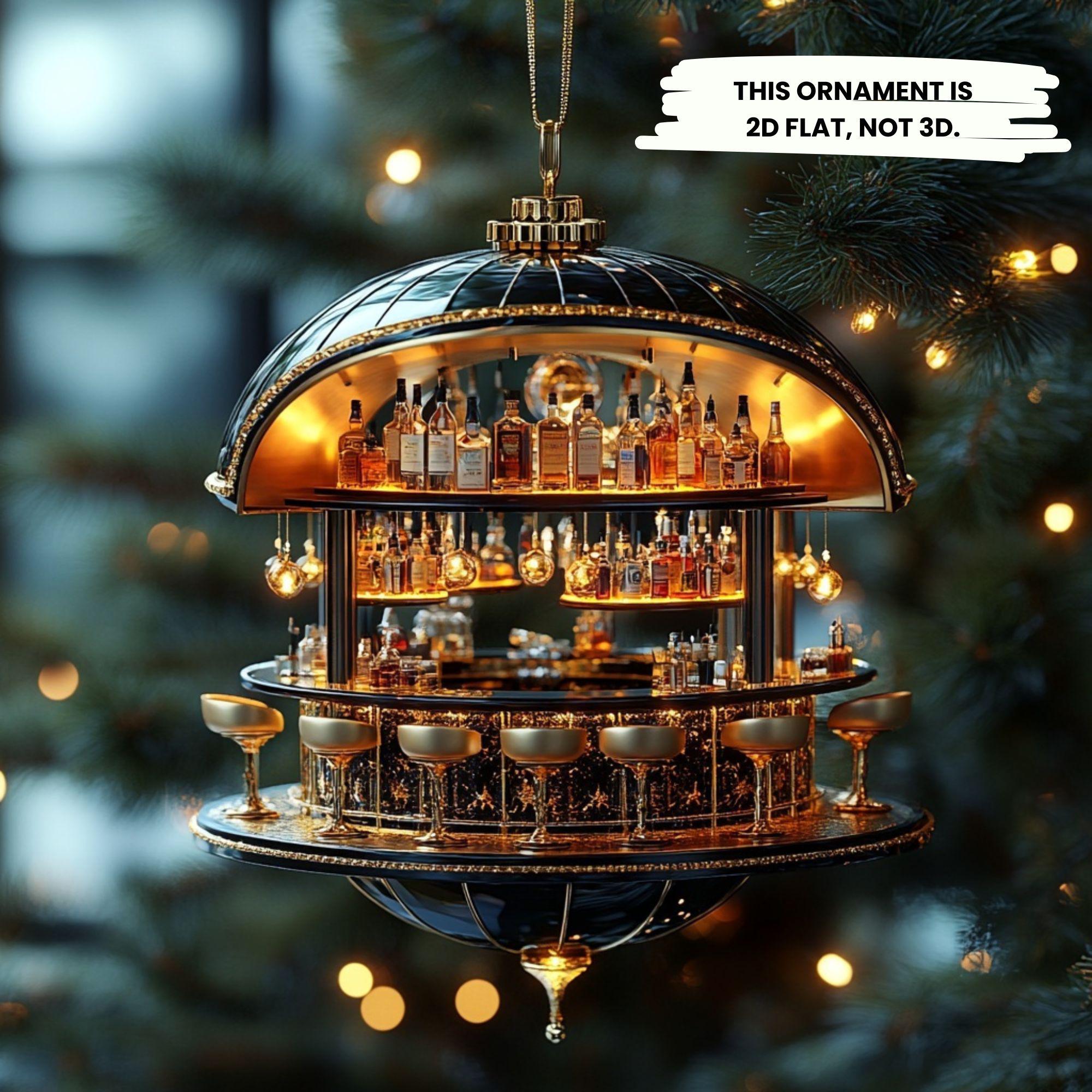 Custom Luxury Miniature Bar Ornament, Whiskey Bottle Christmas Tree Decoration For Men