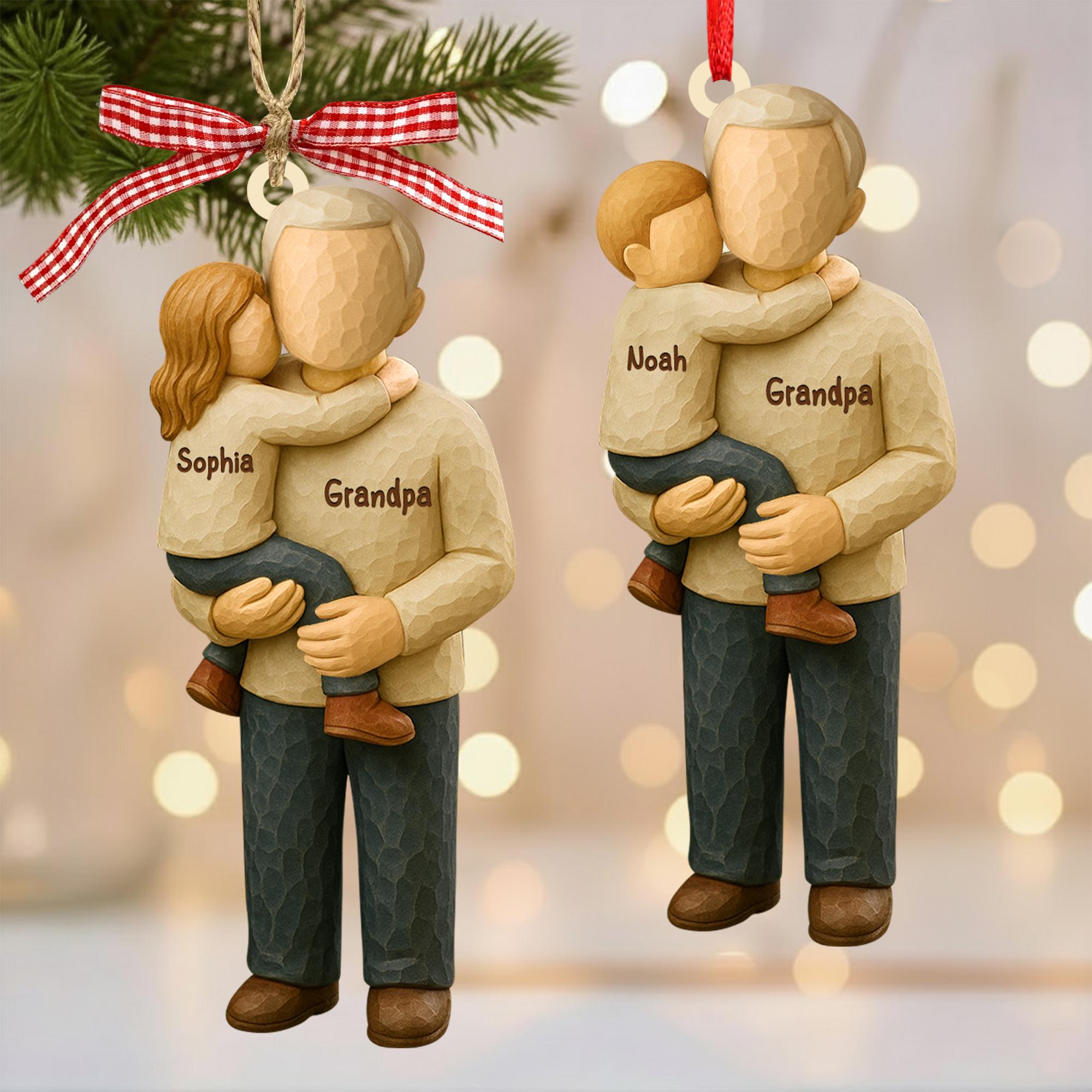 Personalized Grandpa and Kid Christmas Ornament: Christmas Gift for Grandpa, 2D Acrylic Ornament