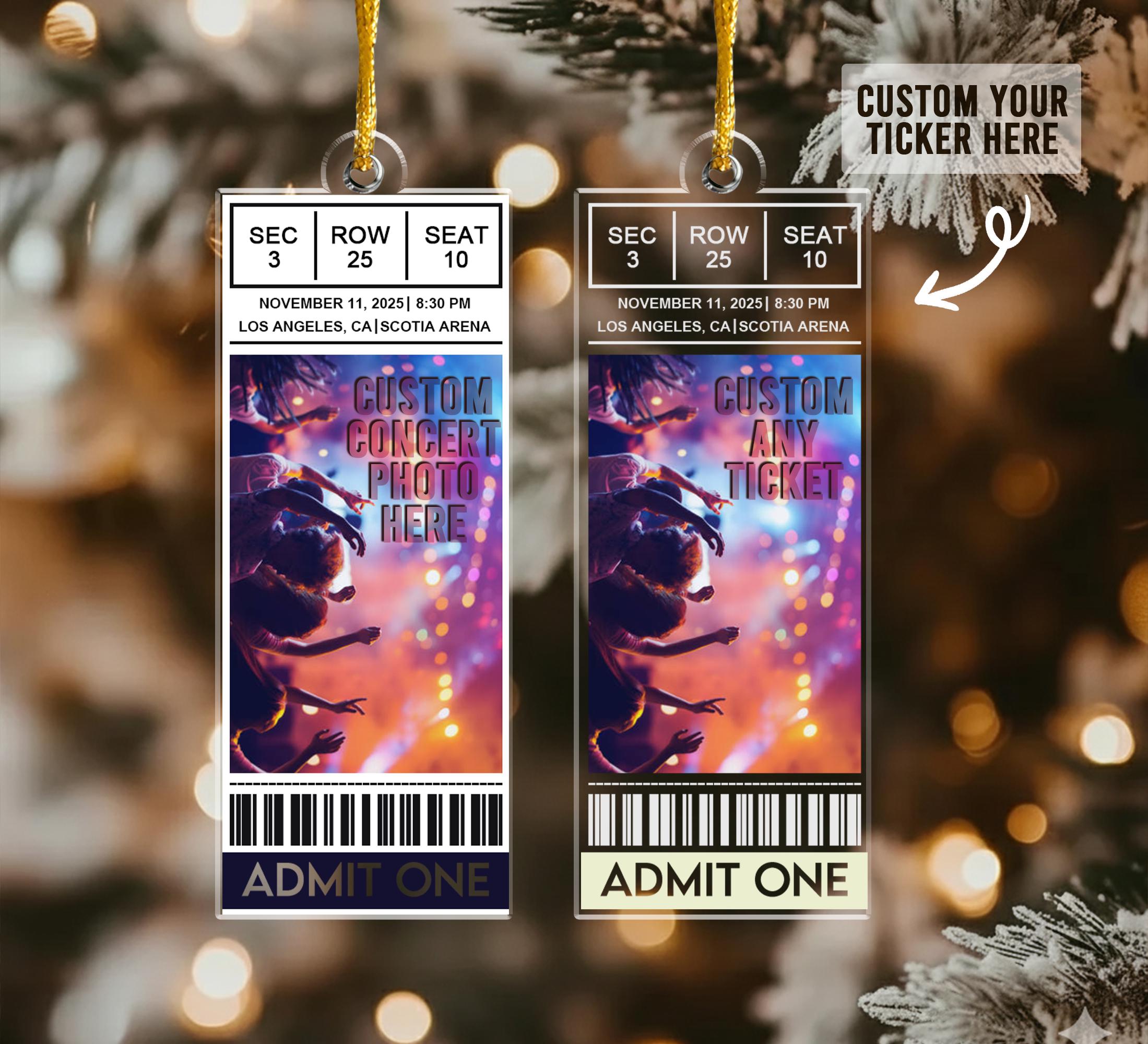 Personalized Concert Ticket Acrylic Ornament: Favorite Music Keepsake Gift, Personalized Music Event Keepsake, Any Band, Concert, Live Show