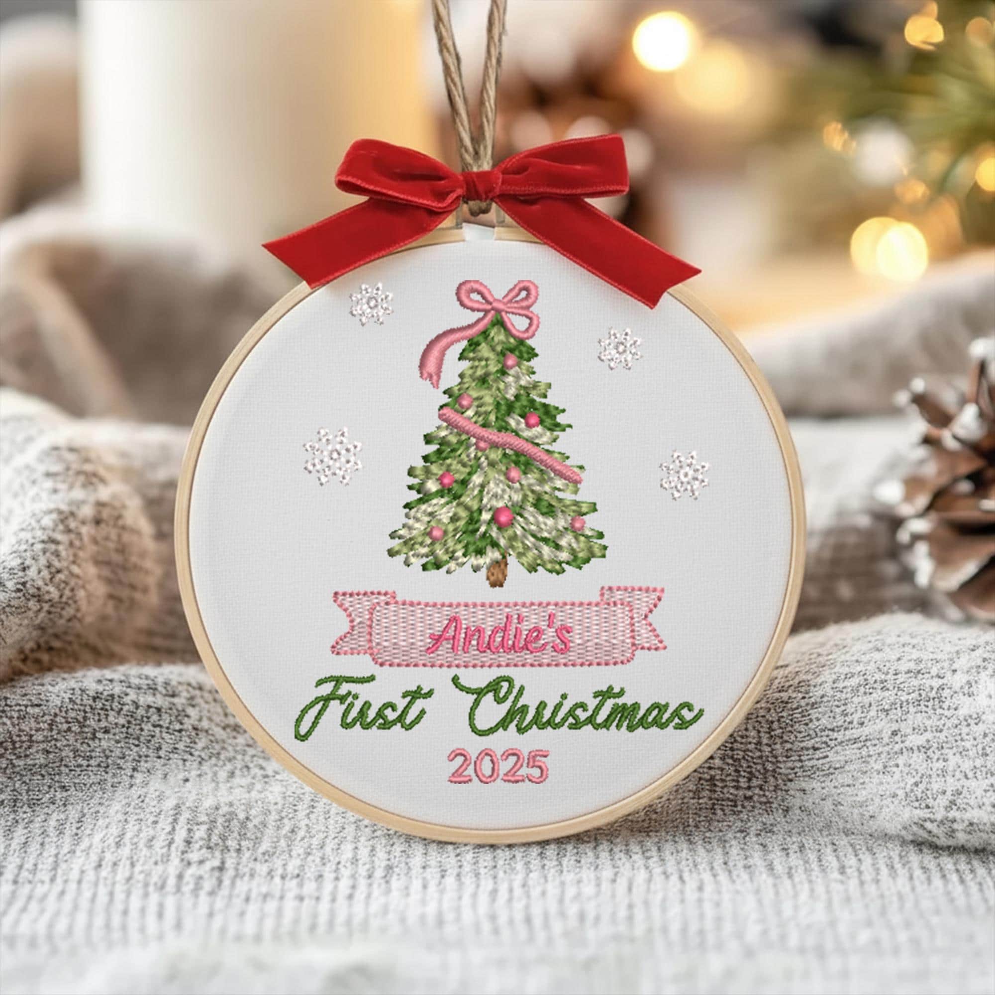 Personalized Embroidered Baby First Christmas Ornament, New Baby Christmas Ornament, New Parents Gift, Baby Name Keepsake, Baby Girl Gift