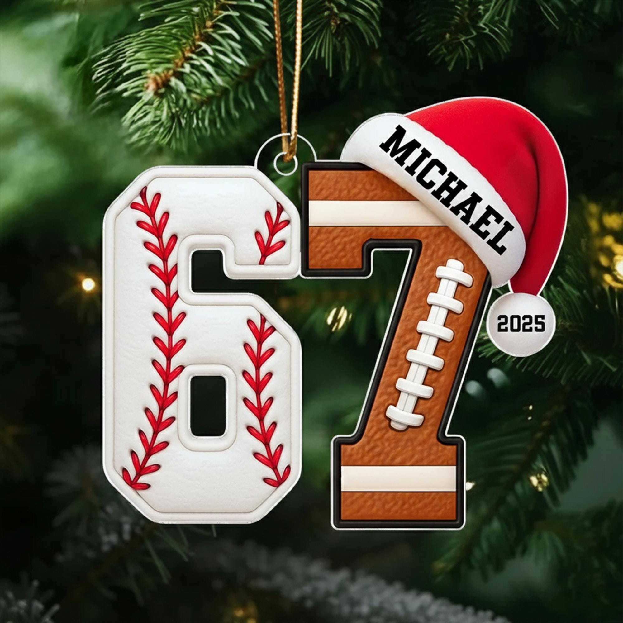 Funny Six Seven 67 Sports Ornament, Personalized Acrylic Sport Ornament, Funny Teenager Christmas Gifts, Teen Slang Ornament, Sports Lover