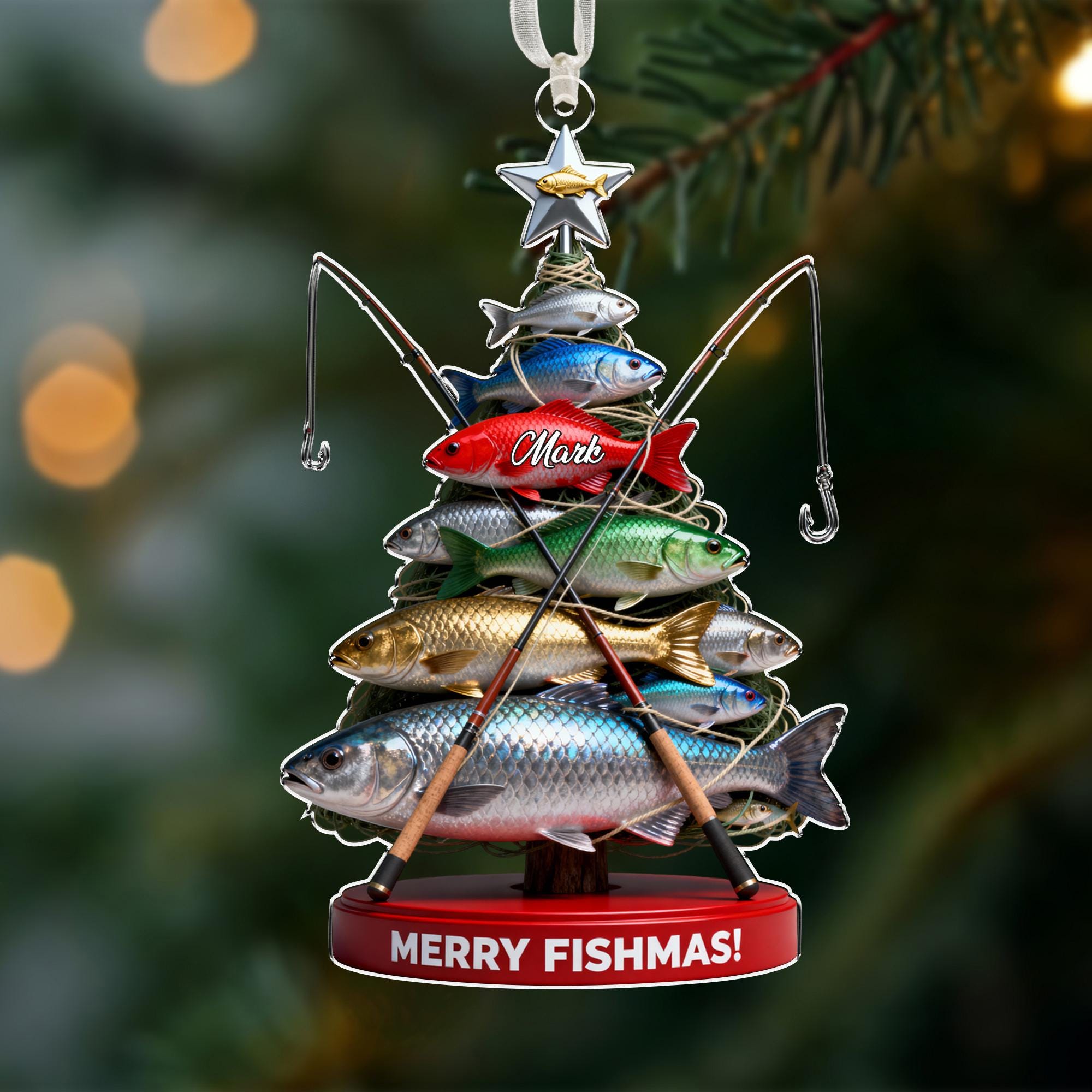 Custom Fishing Christmas Ornament, Merry Fishmas Christmas Ornament, Christmas Gift For Fisher, Xmas Gift For Fishing Lover,Dad Grandpa Gift