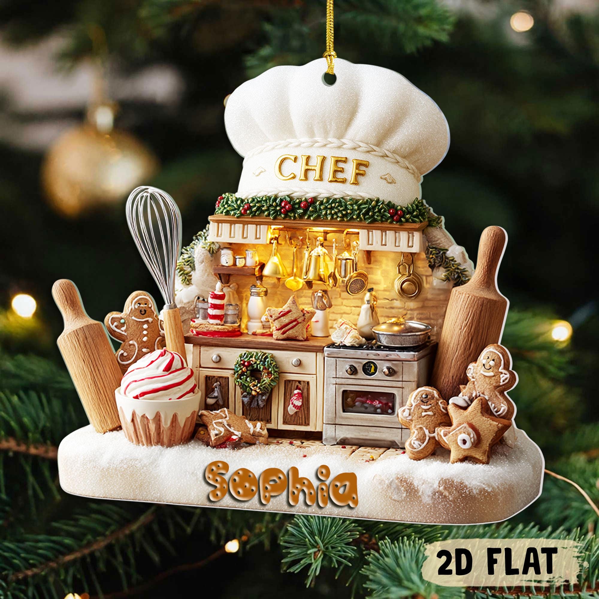 Personalized Chef Ornament, 2D Flat Baking Kitchen Christmas Decoration, Baking Ornament, Baking Lover Gift, Bakery Ornament, Gift For Her