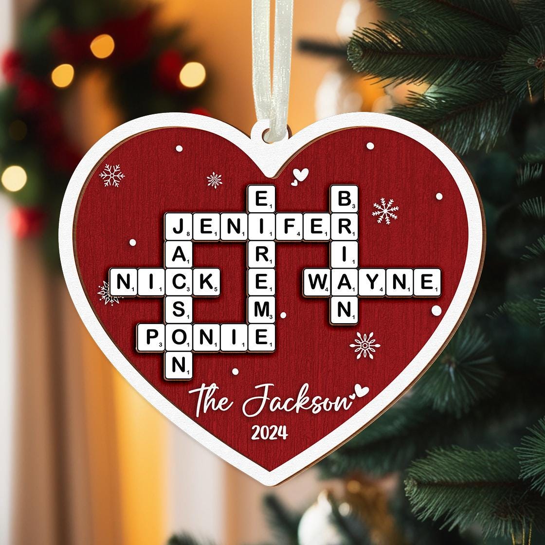 Family Crossword Ornament, Personalized Grandparents Christmas Ornaments, Family Christmas Gifts, Grandkids Crossword Puzzle Acrylic Ornament