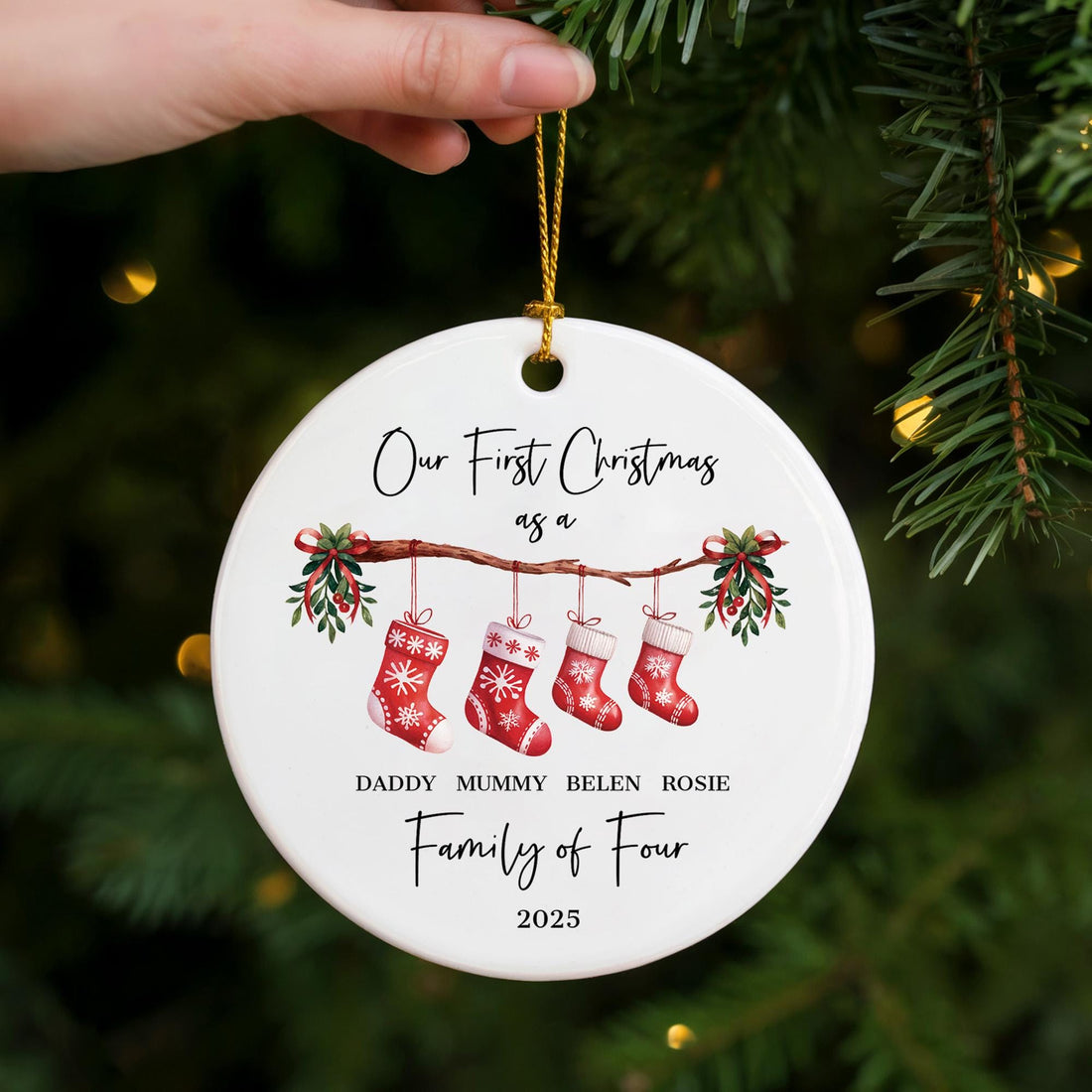 Personalised First Christmas as a Family of 4 Ornament, Baby First Christmas Tree Ornament, 1st Xmas Ornament 2025