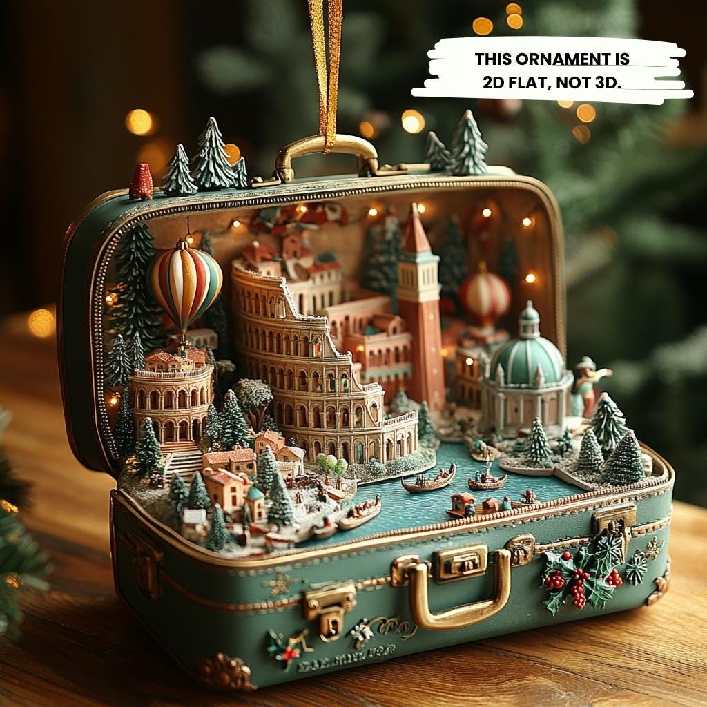 Italian City Suitcase Ornament – Miniature Venice & Rome Christmas Village Scene
