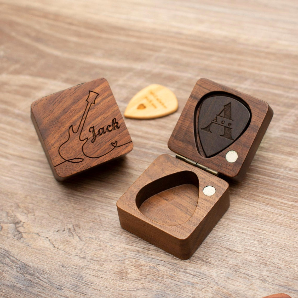 Personalized Wooden Guitar Picks with Case, Custom Guitar Pick Holder