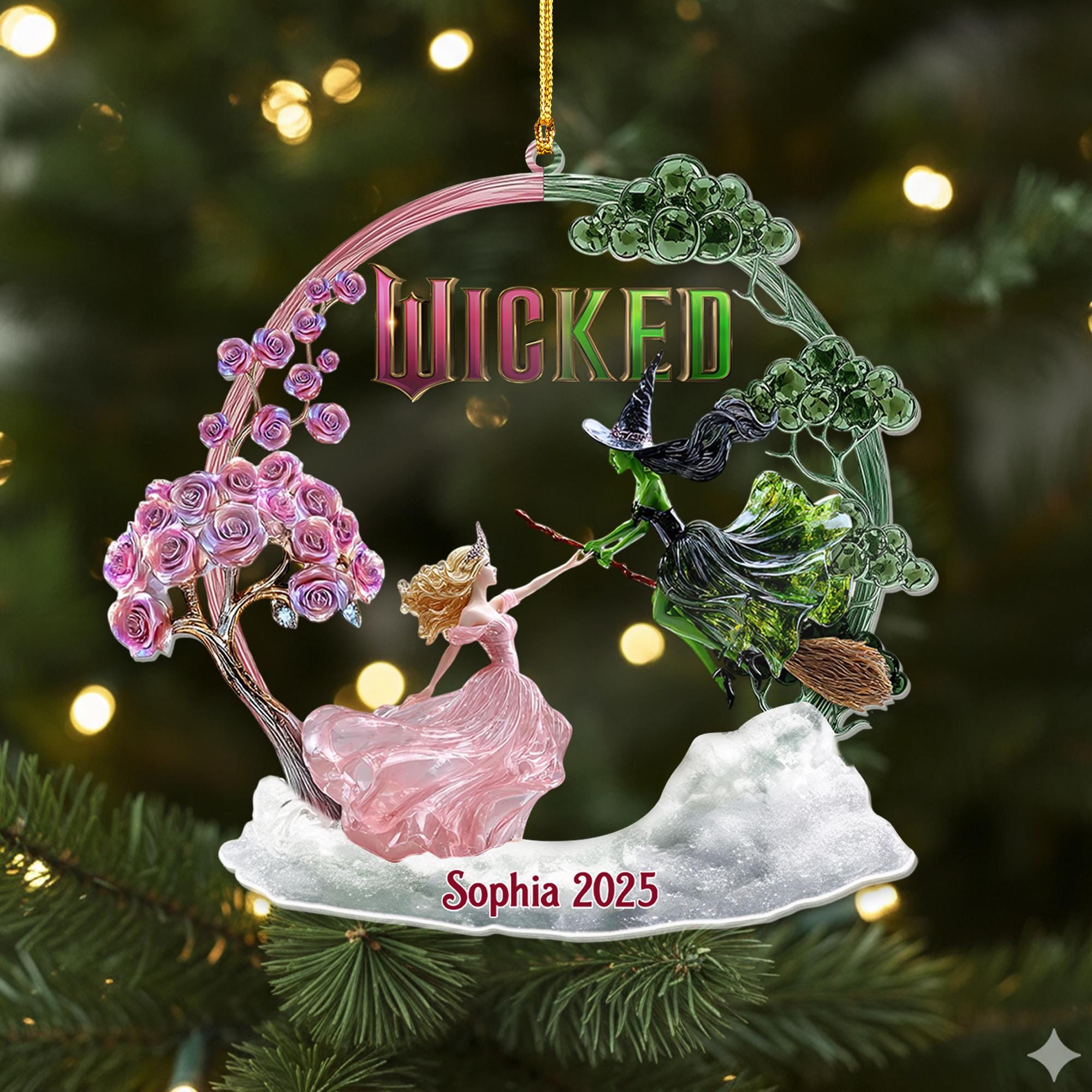 Personalized Wicked Ornament 2025, Elphaba and Glinda Ornament, Wicked The Musical Gift, Emerald City Fantasy, Custom Acrylic Ornament