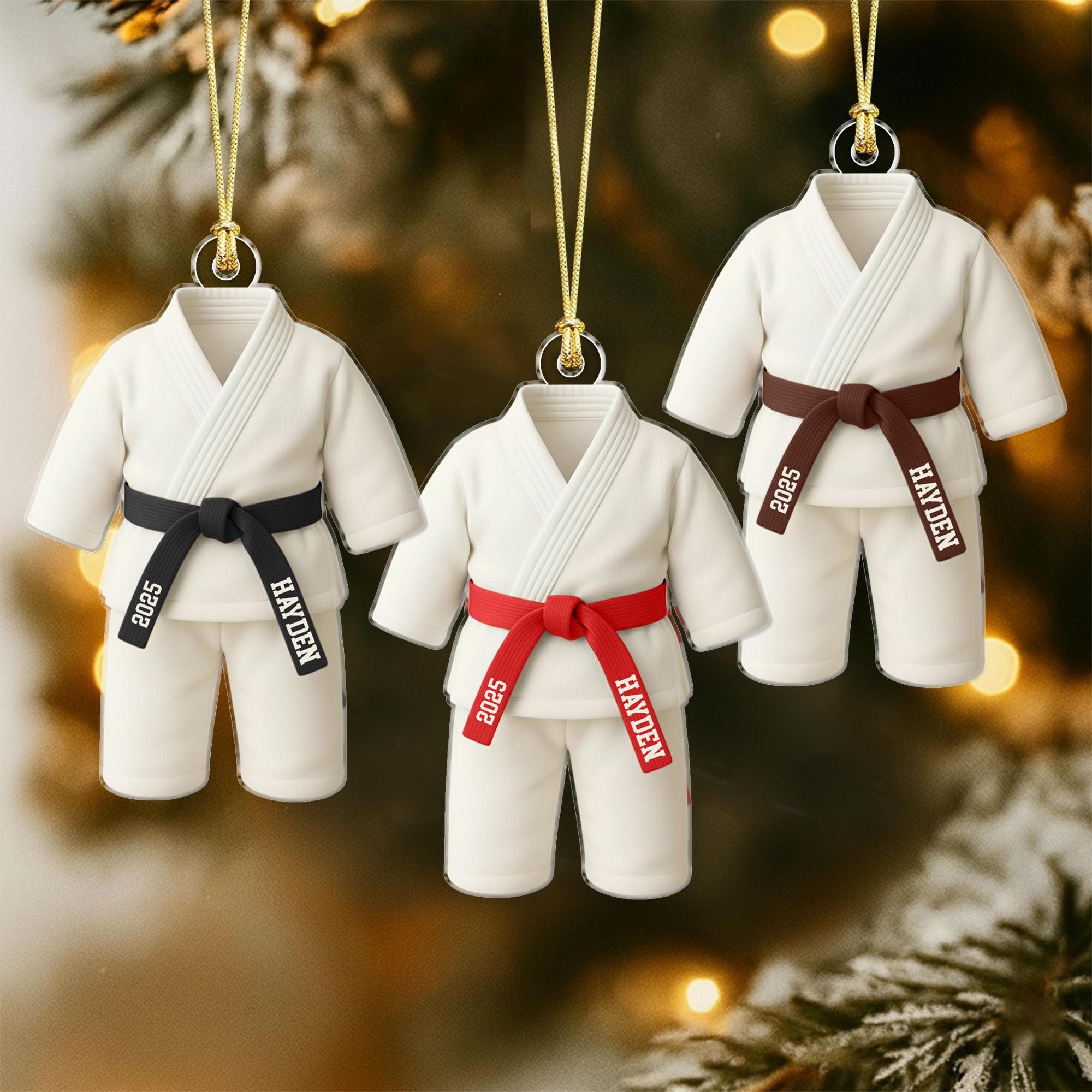 Personalized Karate Ornament: Karate Uniform For Girls Boys, Custom Belt Color, Karate Black Belt Ranking Gift, Martial Arts Xmas Keepsake