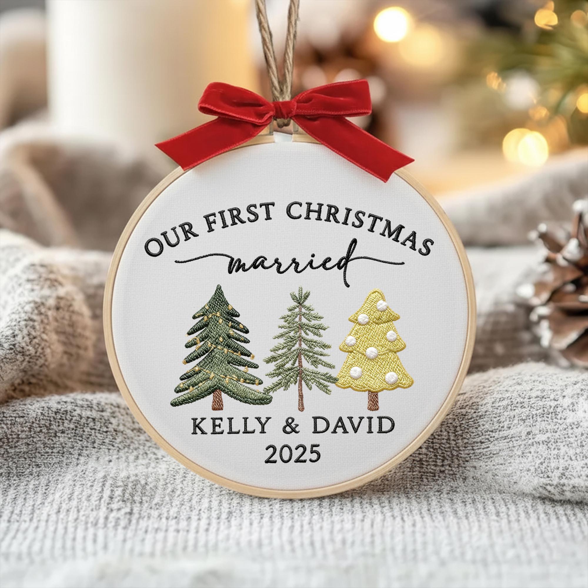 Personalized Our First Christmas Married Embroidered Ornament, New Family Ornament, Custom Couple Name Gift, Christmas Tree Ornament