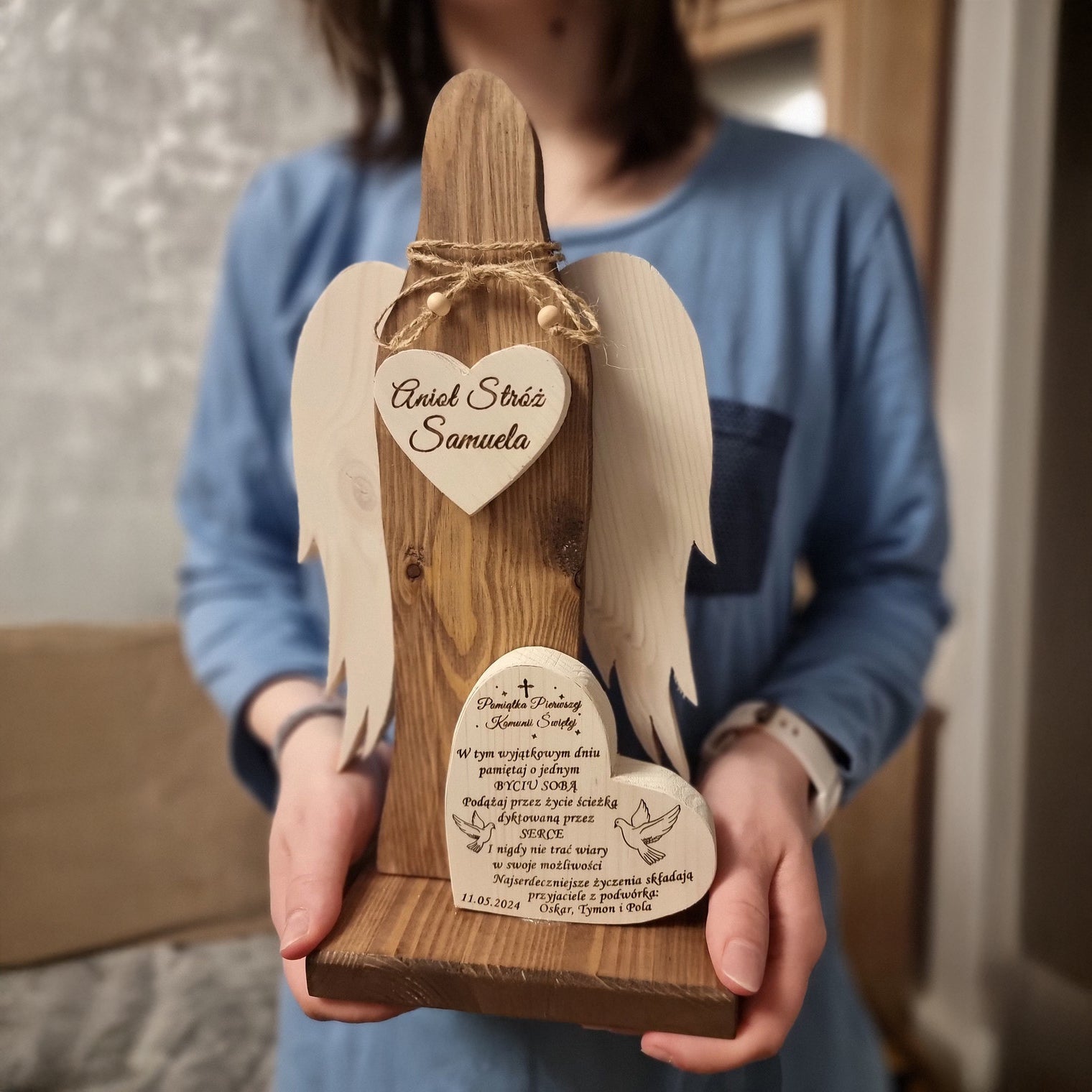 Personalised Solid Wood Angel, Guardian Angel, HandMade Angel, Rustic Angel Ornaments Decoration