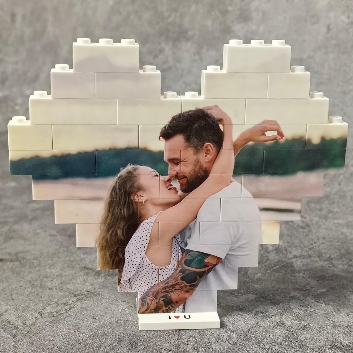 Heart Shaped Photo Blocks, Personalized Picture Building Block with Stand, Cute Gift for Couple