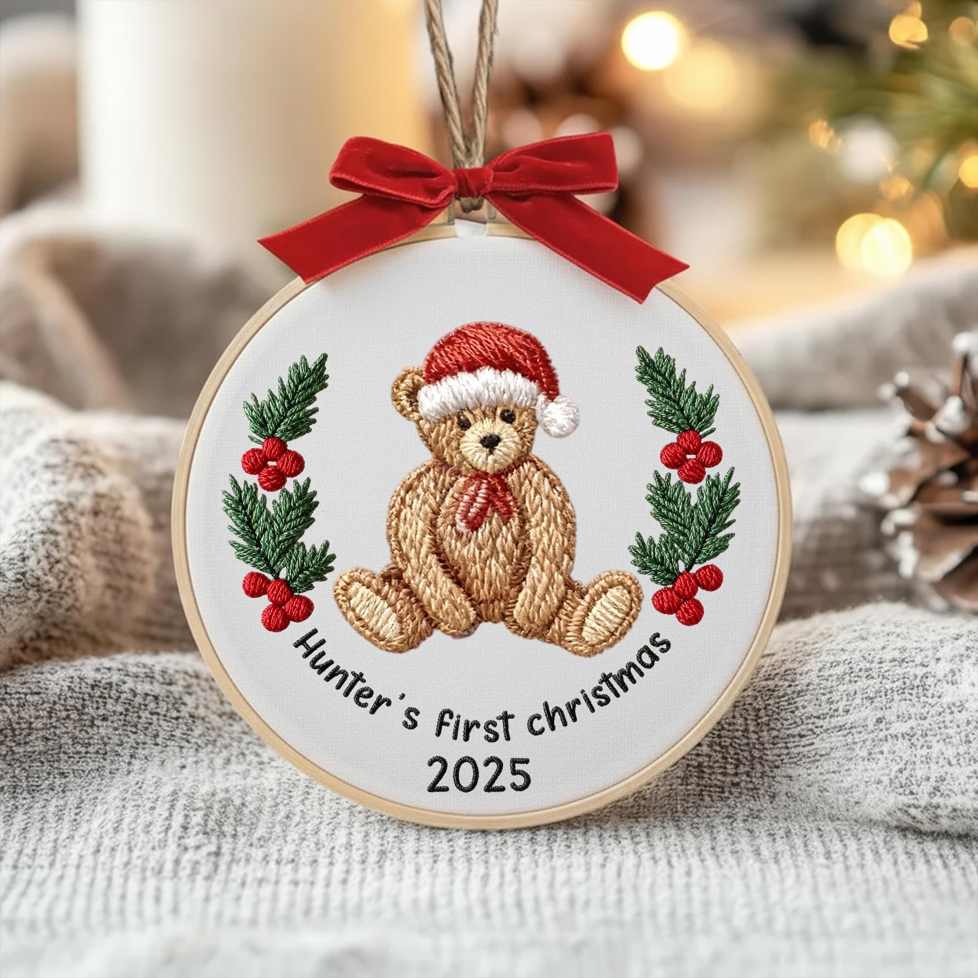 Personalized Bear First Christmas Embroidered Ornament, Baby 1st Christmas Ornament, Baby Boy Gift, Cute Bear Ornament, Newborn Keepsake