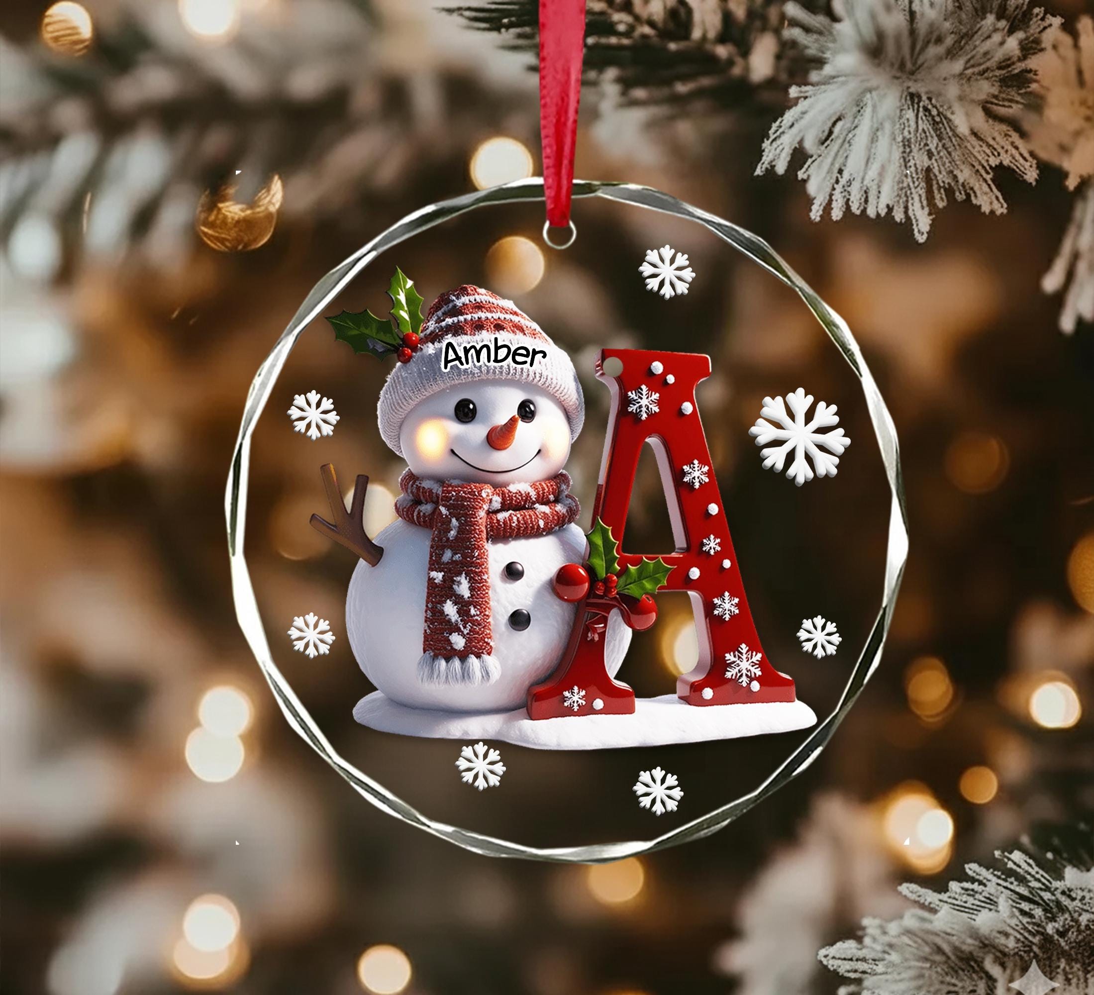 Personalized Snowman Letter Ornament, Custom Christmas Initial Ornament, Alphabet Ornament, Custom Kids Name Ornament, Kids Christmas Gifts
