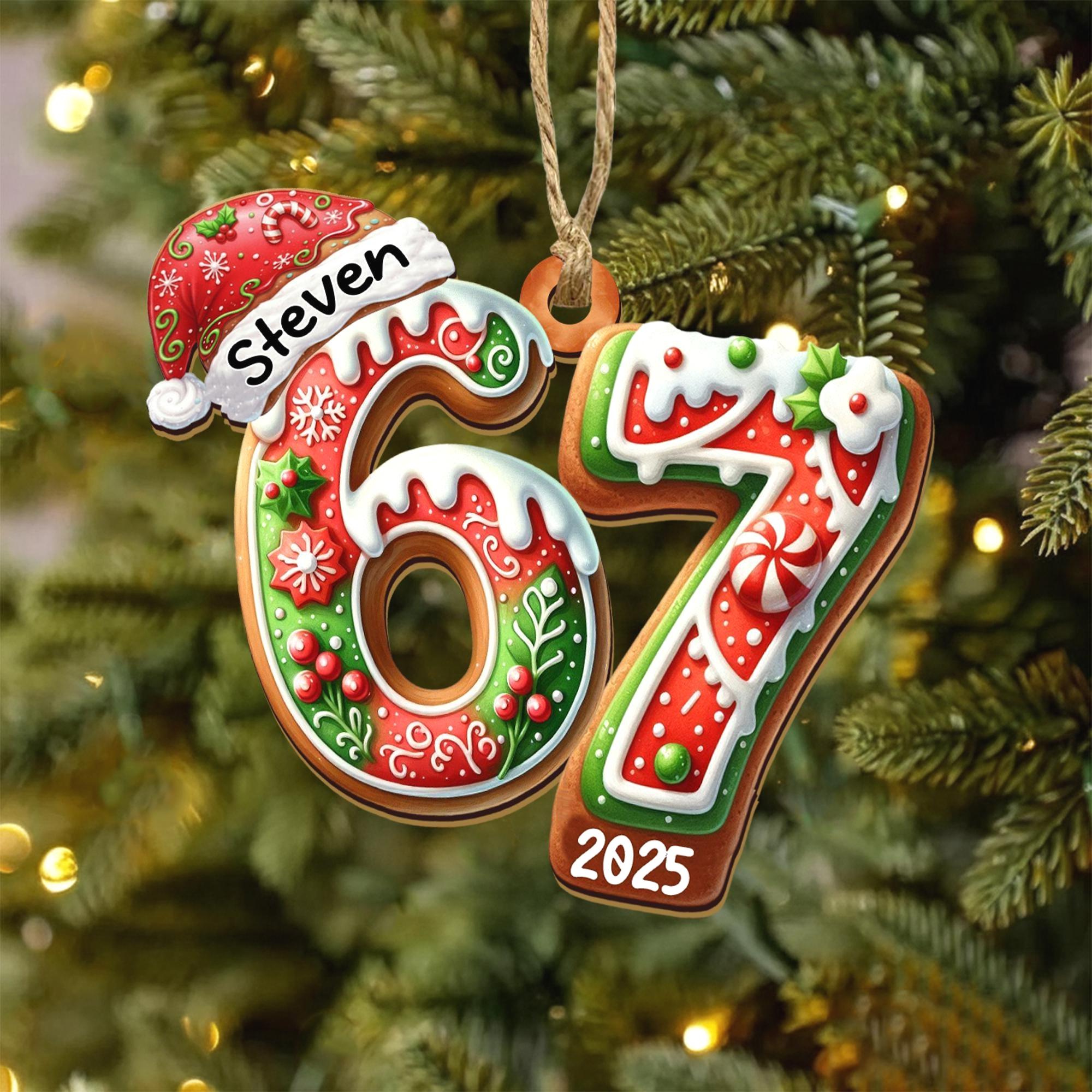 Personalized Name Six Seven Ornament, Funny Six Seven 67 Ornament, 67 Meme Ornament, Christmas Gift for Boy, Gen Alpha Teenager Ornament