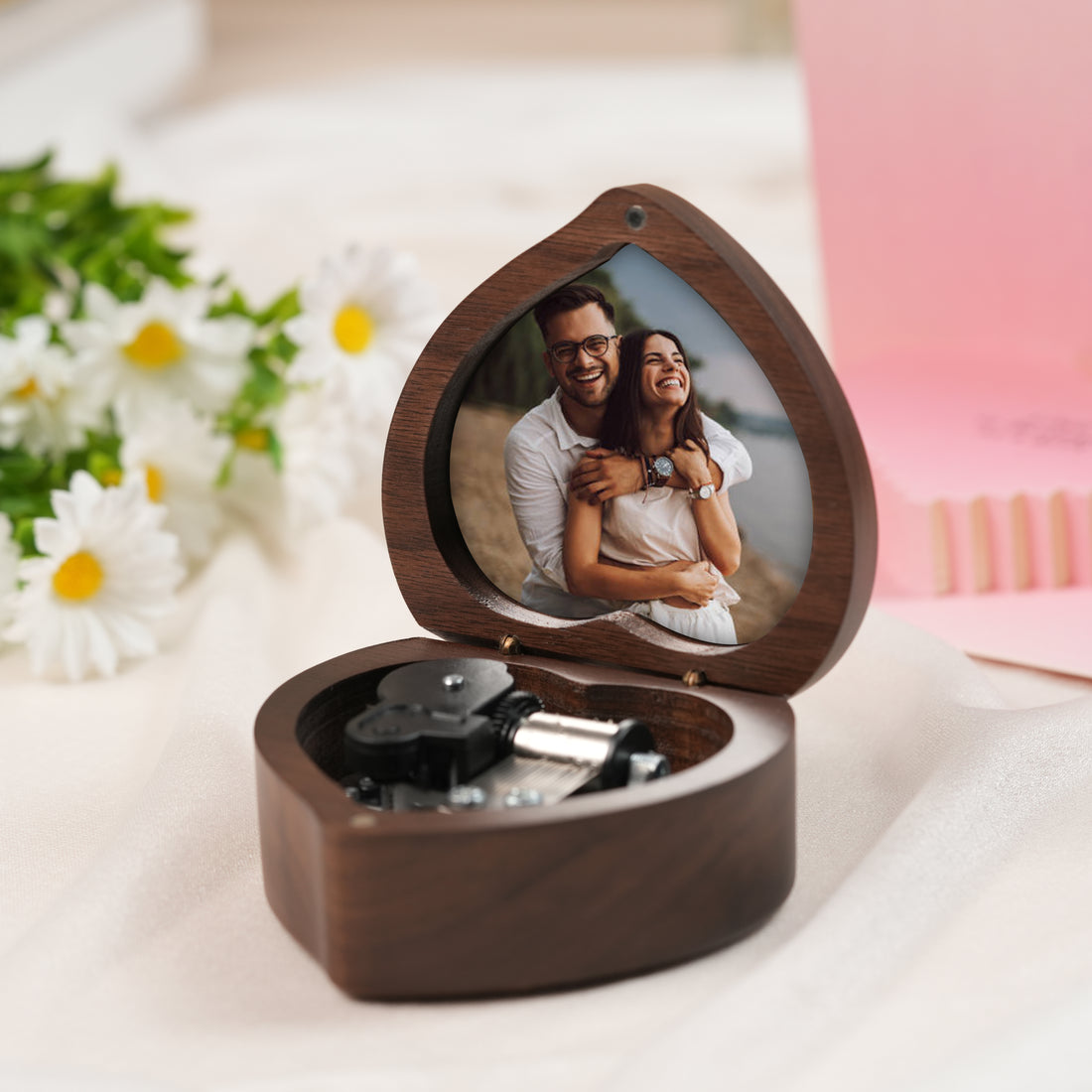 Personalized Music Box with a Custom Metal Melody Mechanism, Wooden Heart Music Box