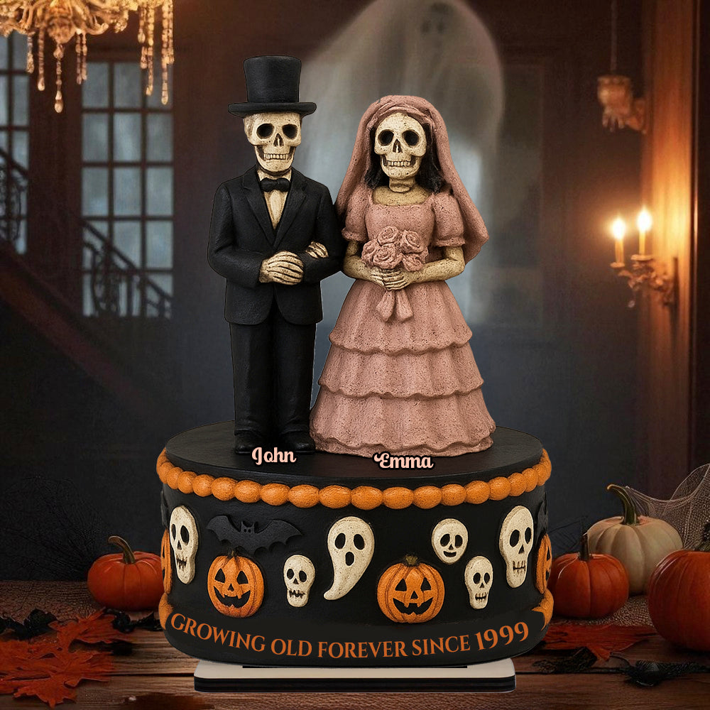 Growing Old Forever Wooden Stand Halloween Skeleton Couple