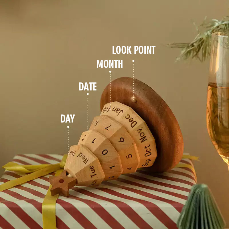 Wooden Christmas Tree Perpetual Calendar – Rotating Holiday Décor