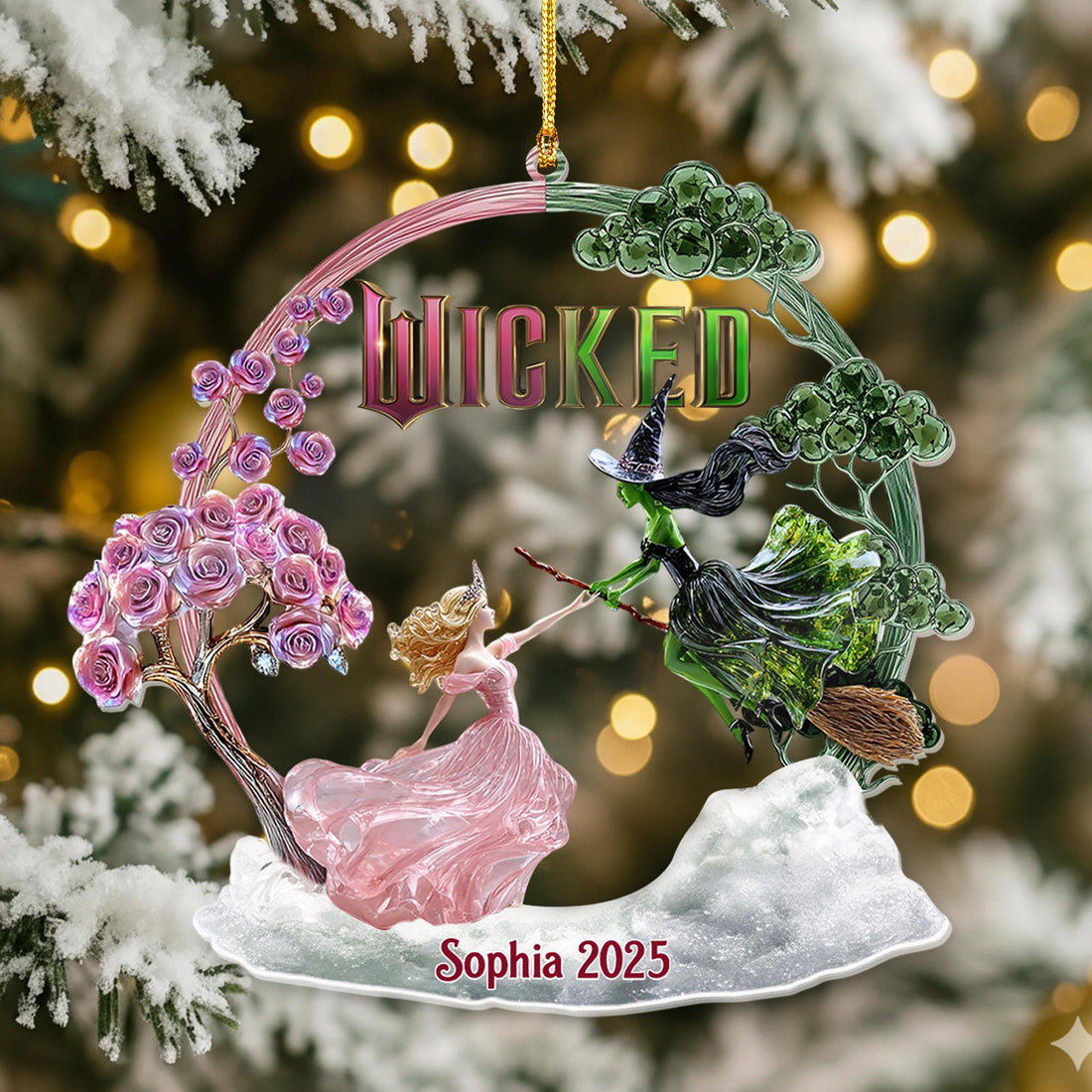 Personalized Wicked Ornament 2025, Elphaba and Glinda Ornament, Wicked The Musical Gift, Emerald City Fantasy, Custom Acrylic Ornament