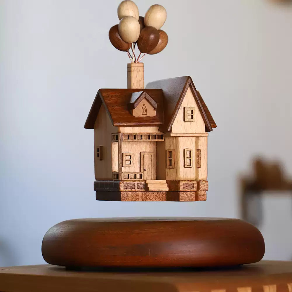 Magnetic levitation flying house travel story ornaments solid wood, Gift for your family