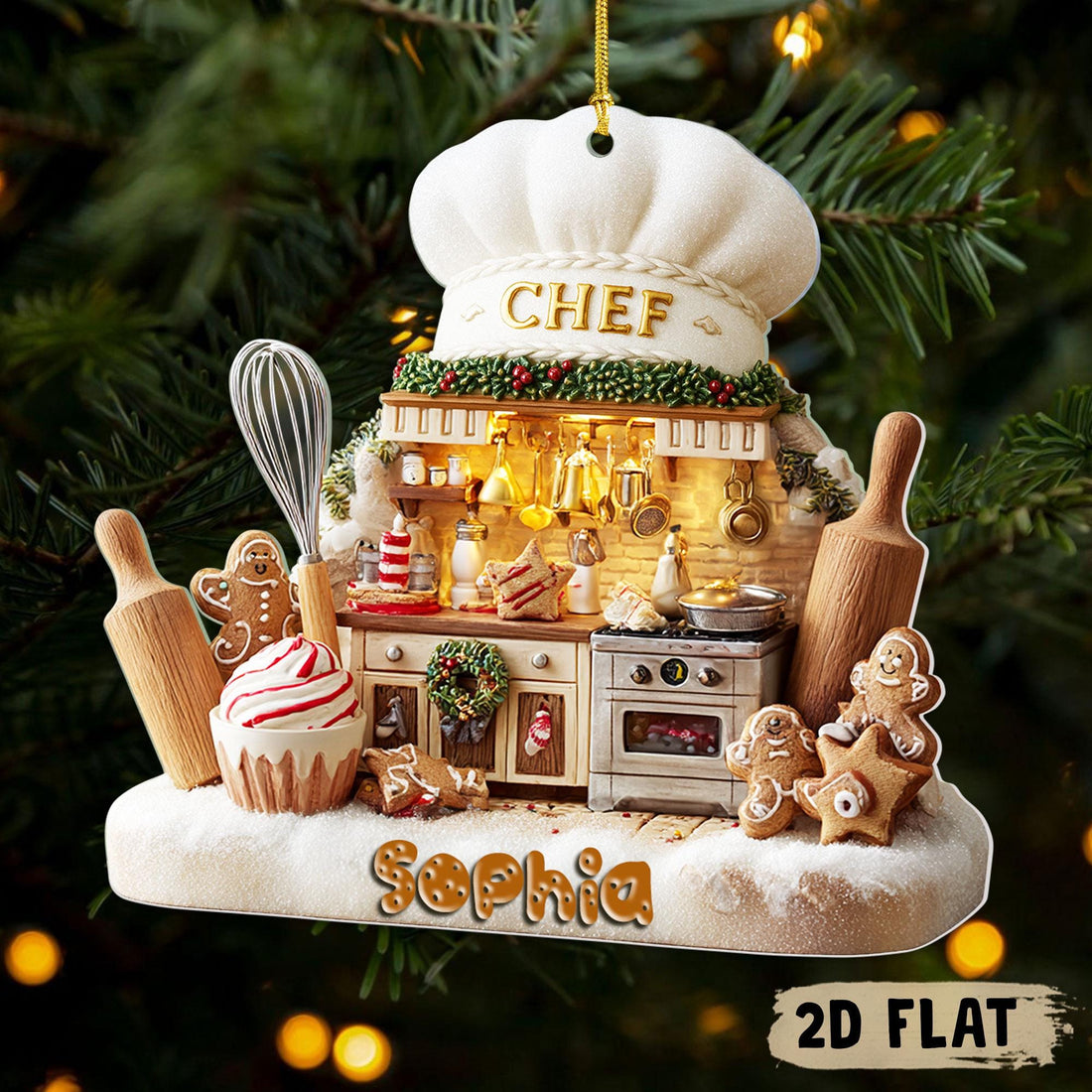 Personalized Chef Ornament, 2D Flat Baking Kitchen Christmas Decoration, Baking Ornament, Baking Lover Gift, Bakery Ornament, Gift For Her