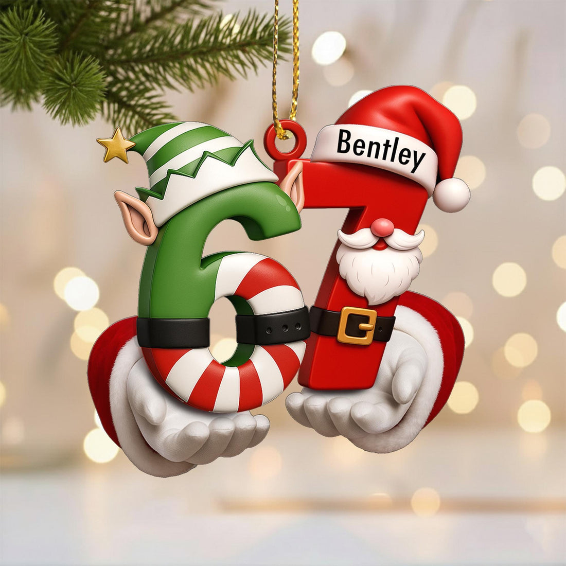 Personalized 67 Ornament, Funny Six Seven 2D Flat Ornament, Christmas Santa 67 Ornament, Six Seven Ornament, Gen Alpha Teenager Ornament