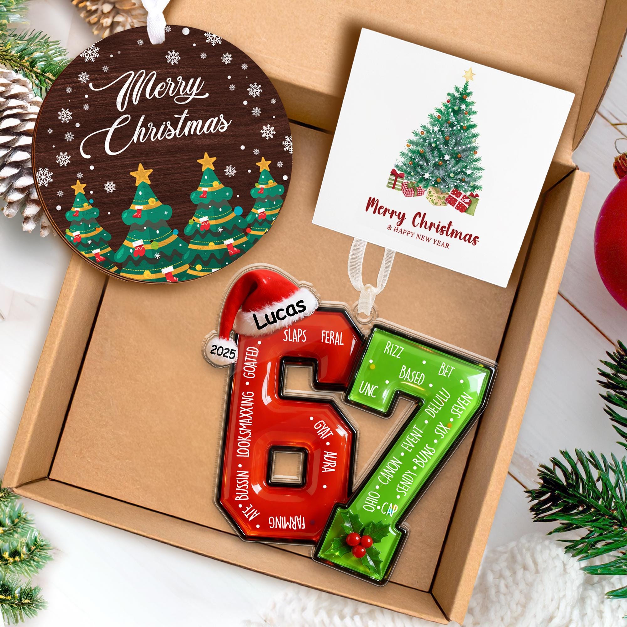 Funny Teen Slang Ornament 67, Custom Name Christmas Ornament for Teens, Gen Z Meme Ornament, Cool Boy Gift, 2025 Trend Ornament