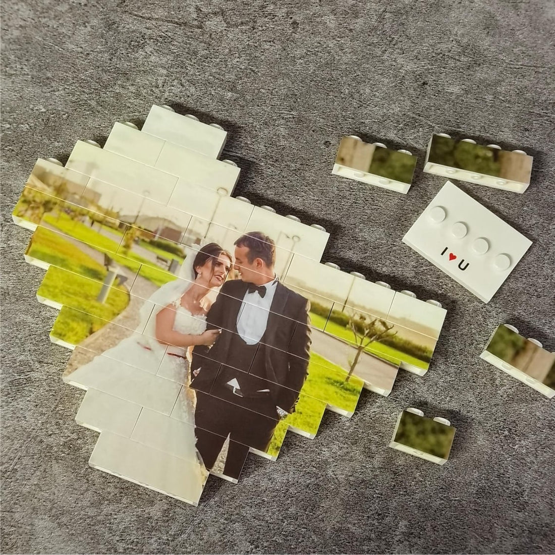 Heart Shaped Photo Blocks, Personalized Picture Building Block with Stand, Cute Gift for Couple