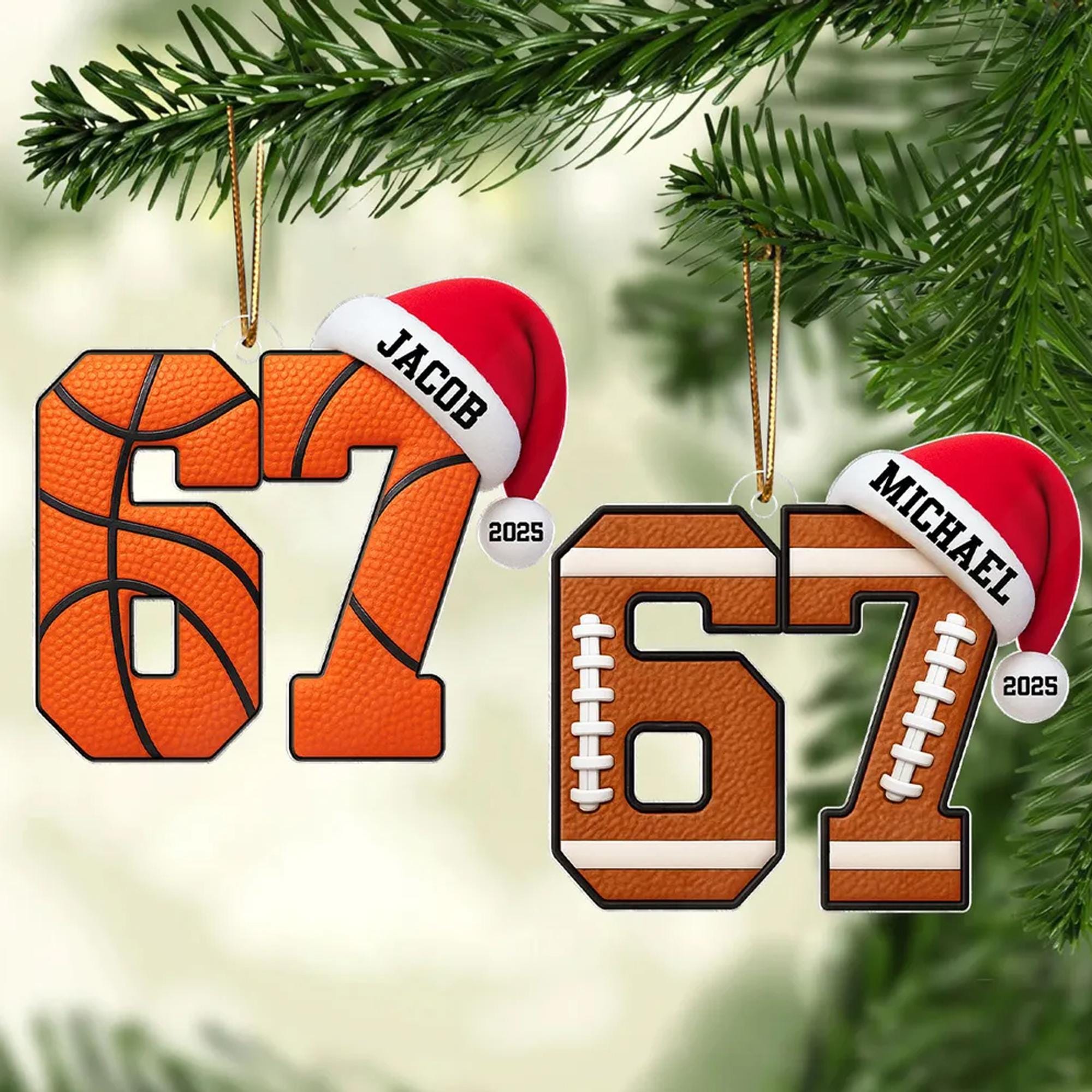 Funny Six Seven 67 Sports Ornament, Personalized Acrylic Sport Ornament, Funny Teenager Christmas Gifts, Teen Slang Ornament, Sports Lover