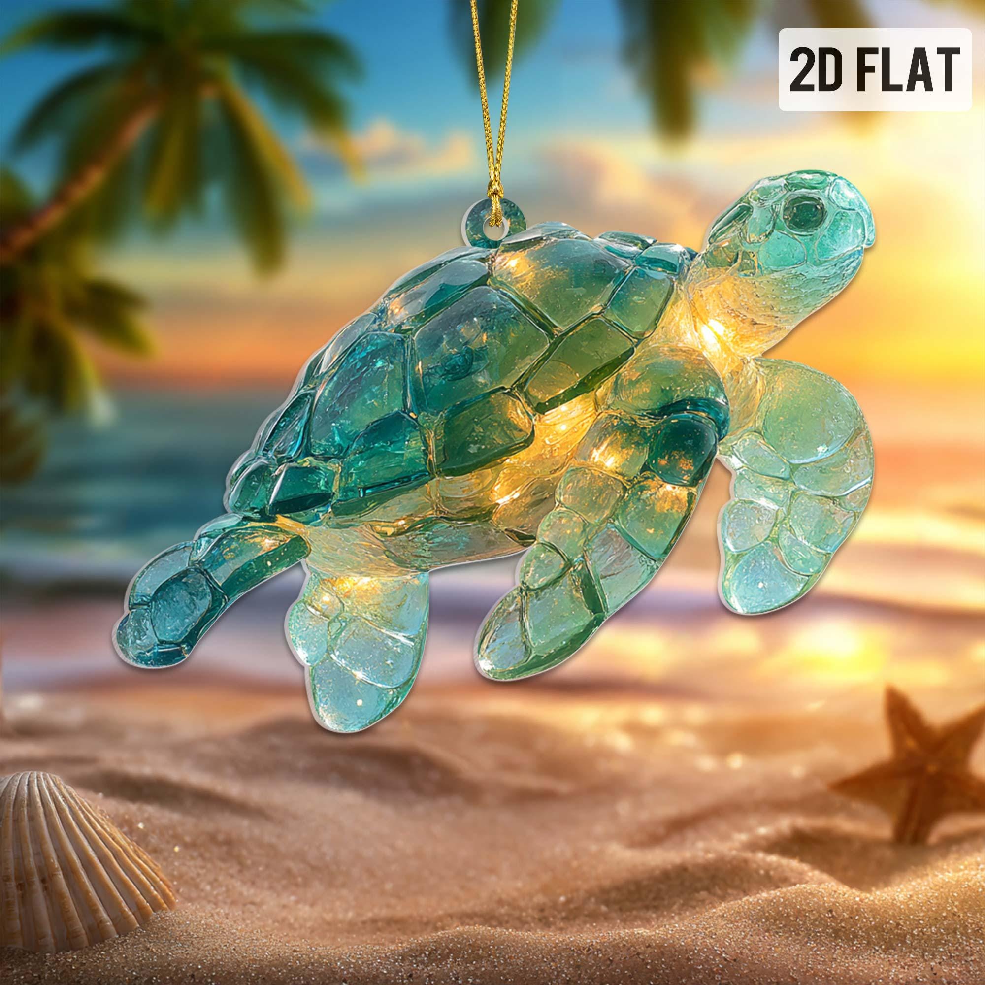 Sea Glass Ocean Ornament Set, 2D Flat Turtle Crab Shell Seahorse Christmas Decorations, Coastal Beach Decor, Sea Animal Christmas Decor