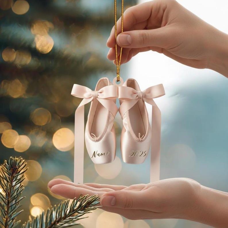 Custom Name Ballet Shoes Ornament: Personalized Christmas Tree Decoration