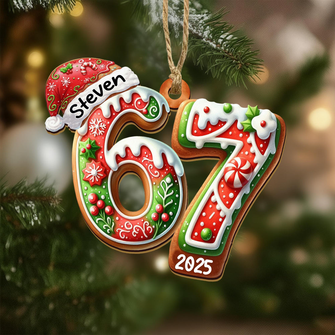 Personalized Name Six Seven Ornament, Funny Six Seven 67 Ornament, 67 Meme Ornament, Christmas Gift for Boy, Gen Alpha Teenager Ornament
