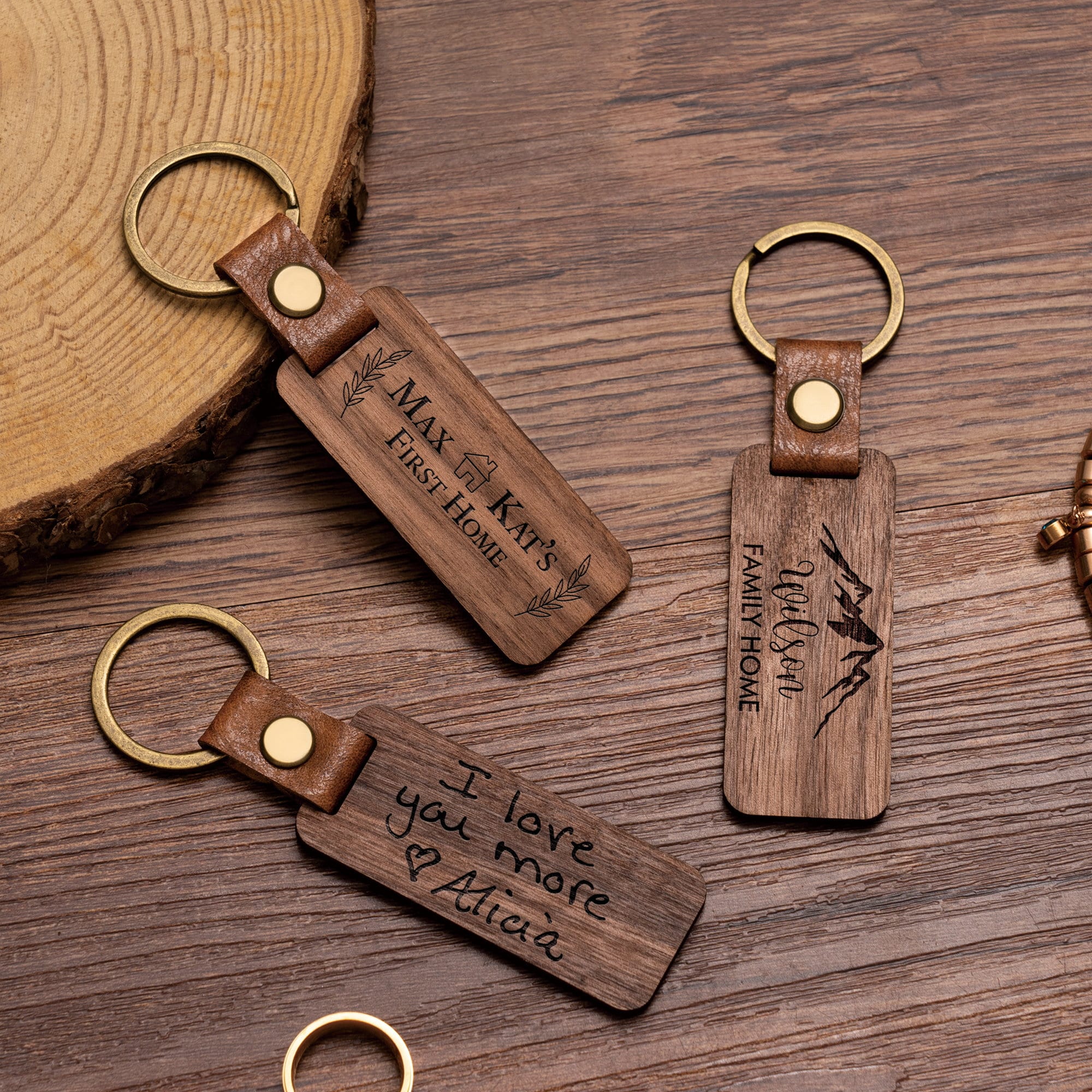 Personalized Walnut Wood Keychain, Engraved Keychain, Custom Wood Key Chain, Birthday or Anniversary Gift for Her or Him, Gift for Mom Dad