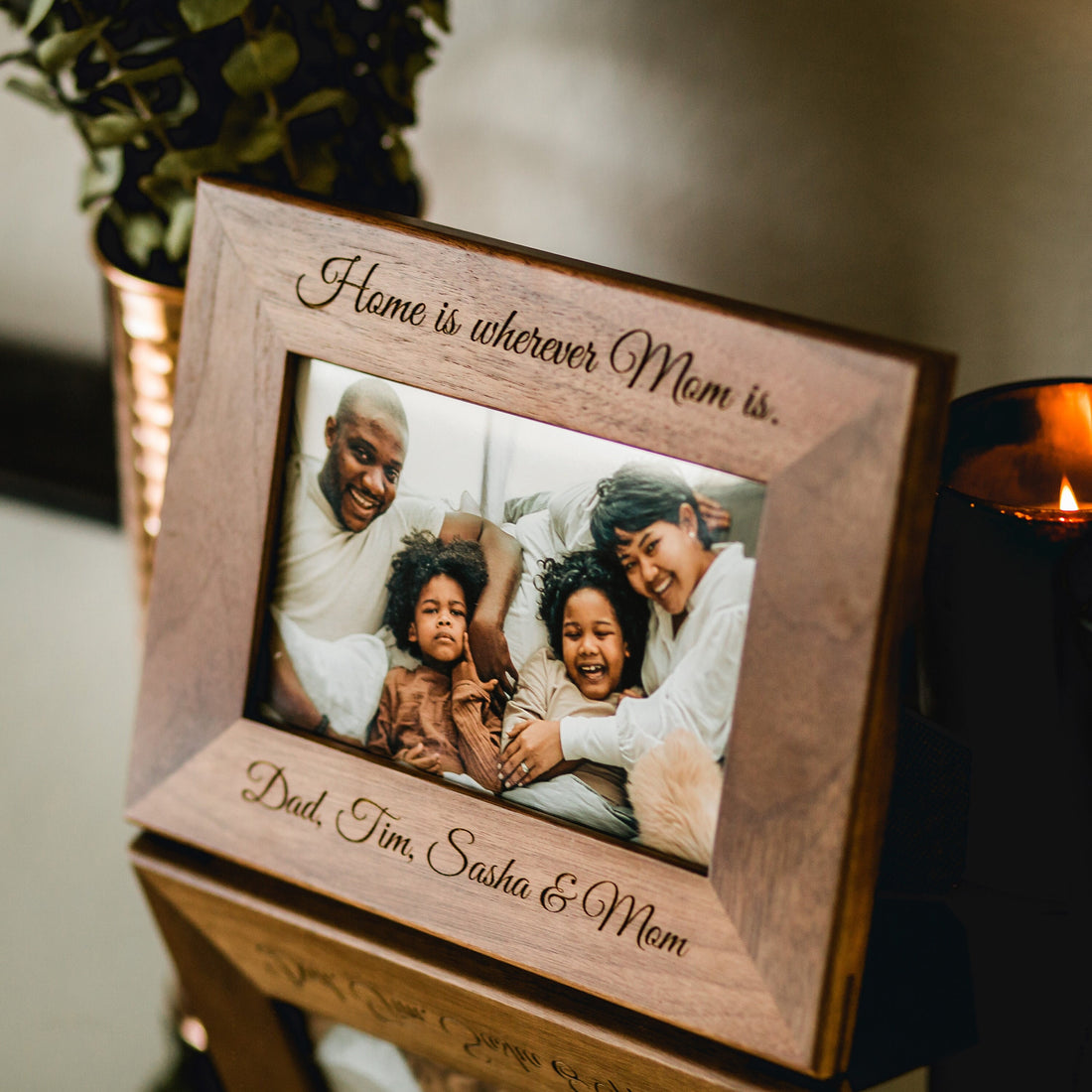 Engraved Wood Frame - Custom Personalized Walnut Photo Frame, 5th Anniversary, Picture Print Display Engagement Wedding Gift for Bride Groom