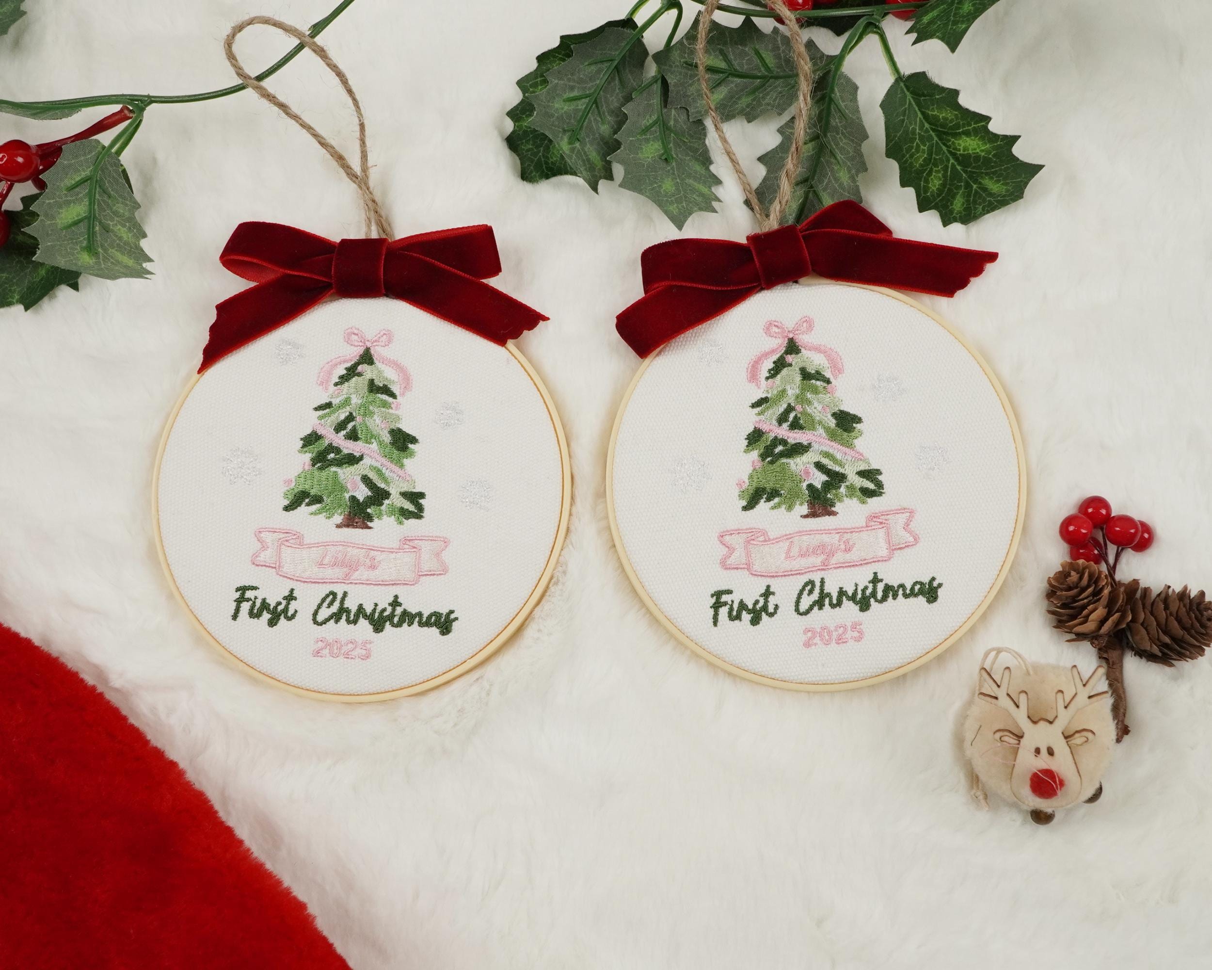 Personalized Embroidered Baby First Christmas Ornament, New Baby Christmas Ornament, New Parents Gift, Baby Name Keepsake, Baby Girl Gift