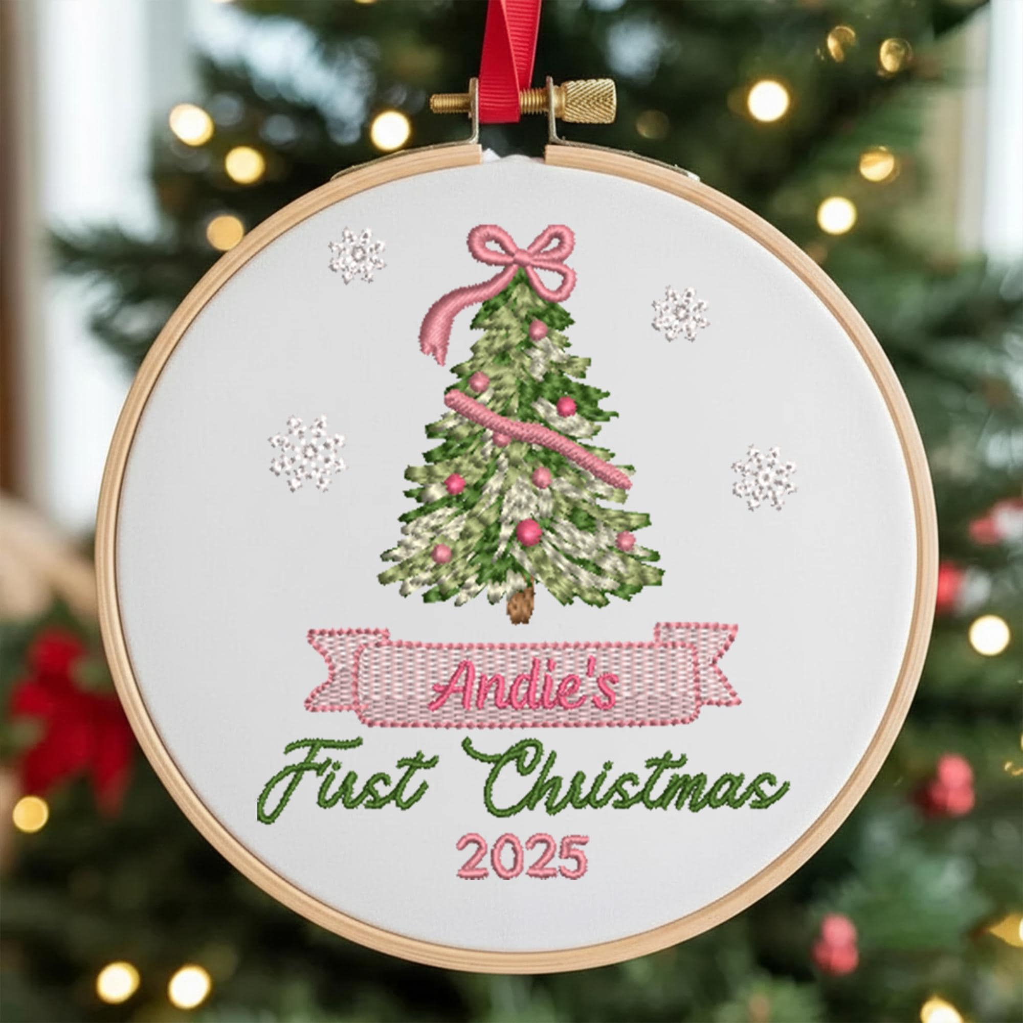 Personalized Embroidered Baby First Christmas Ornament, New Baby Christmas Ornament, New Parents Gift, Baby Name Keepsake, Baby Girl Gift