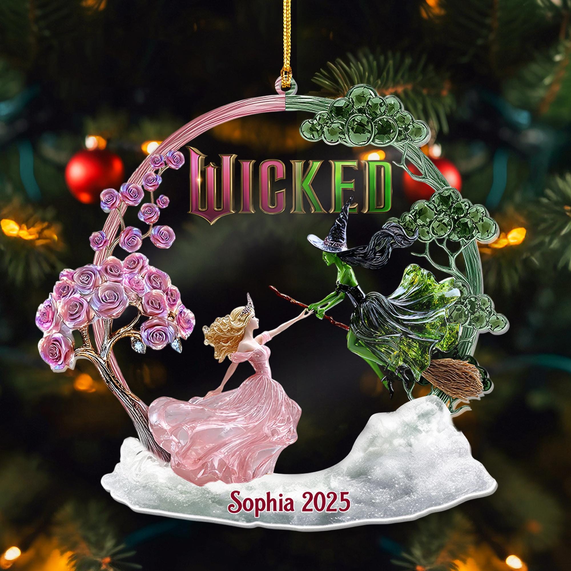 Personalized Wicked Ornament 2025, Elphaba and Glinda Ornament, Wicked The Musical Gift, Emerald City Fantasy, Custom Acrylic Ornament