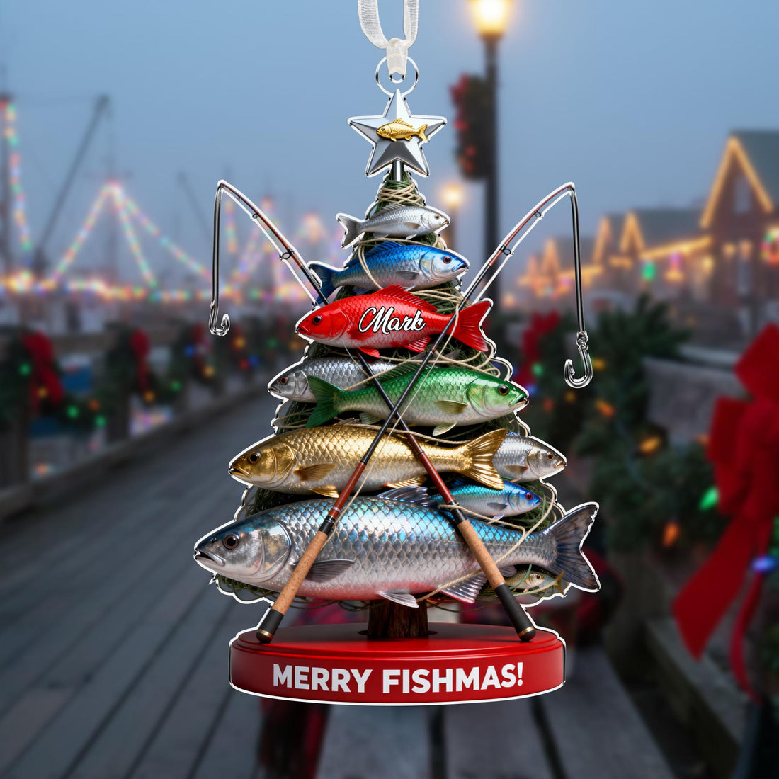 Custom Fishing Christmas Ornament, Merry Fishmas Christmas Ornament, Christmas Gift For Fisher, Xmas Gift For Fishing Lover,Dad Grandpa Gift