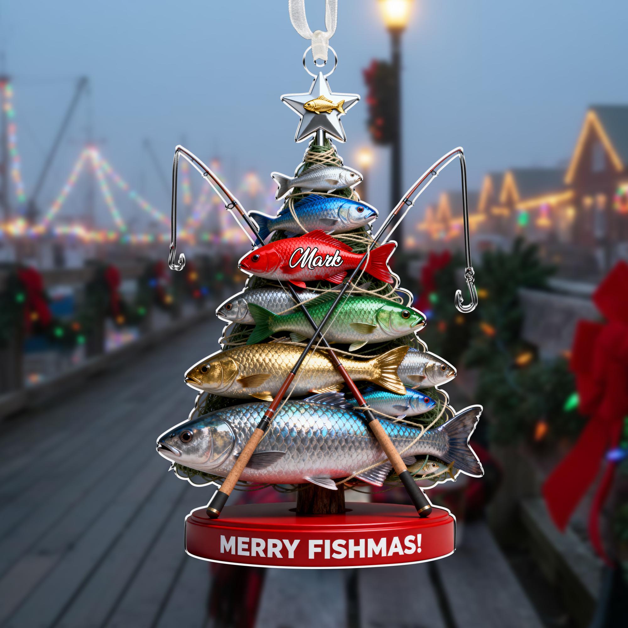 Custom Fishing Christmas Ornament, Merry Fishmas Christmas Ornament, Christmas Gift For Fisher, Xmas Gift For Fishing Lover,Dad Grandpa Gift