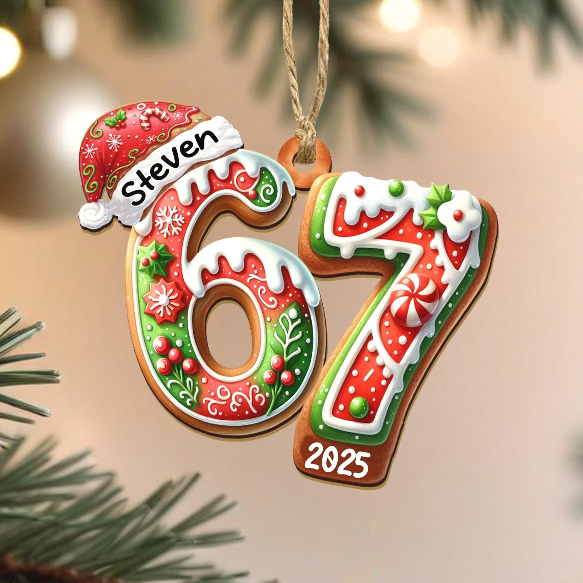 Personalized Name Six Seven Ornament, Funny Six Seven 67 Ornament, 67 Meme Ornament, Christmas Gift for Boy, Gen Alpha Teenager Ornament