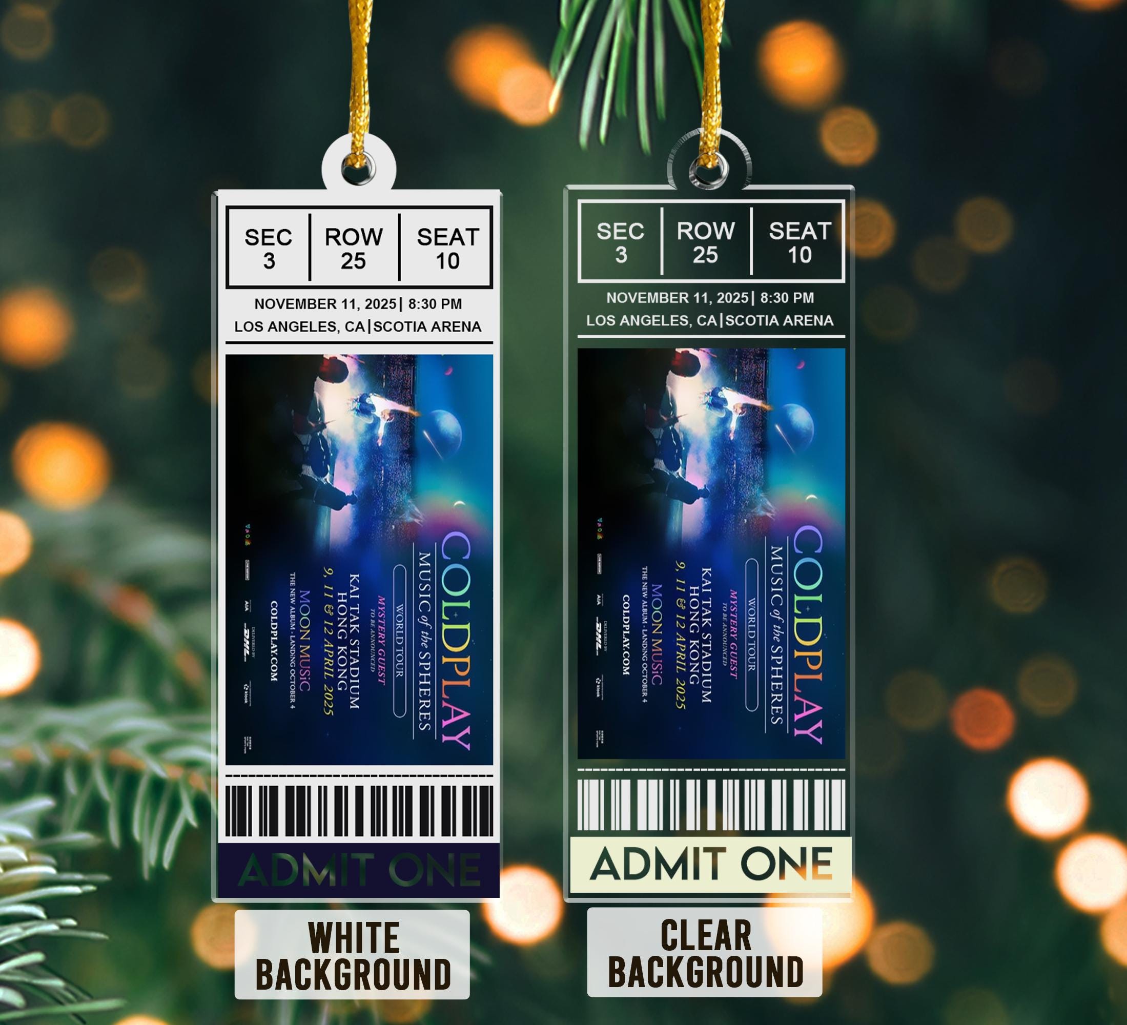 Personalized Concert Ticket Acrylic Ornament: Favorite Music Keepsake Gift, Personalized Music Event Keepsake, Any Band, Concert, Live Show