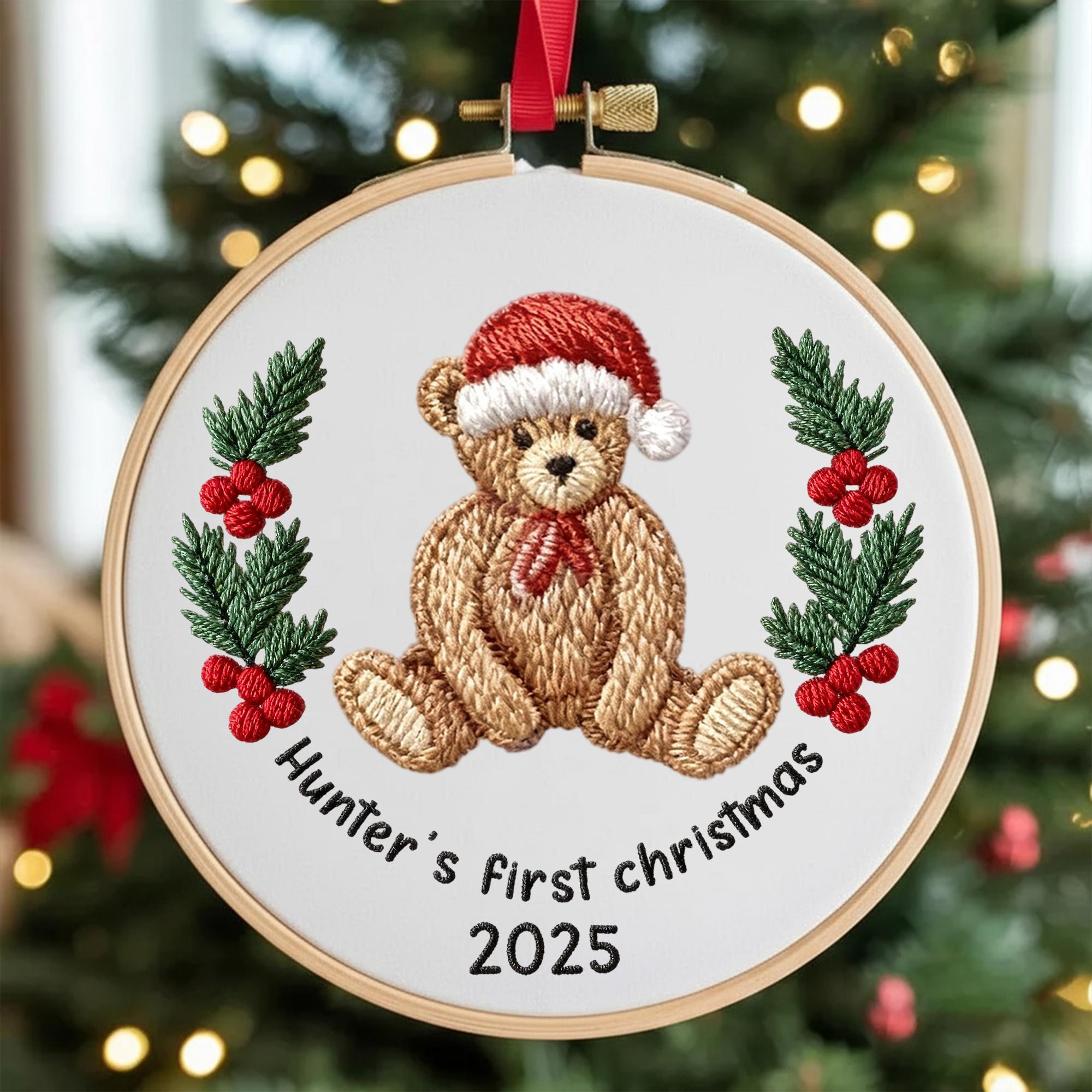 Personalized Bear First Christmas Embroidered Ornament, Baby 1st Christmas Ornament, Baby Boy Gift, Cute Bear Ornament, Newborn Keepsake